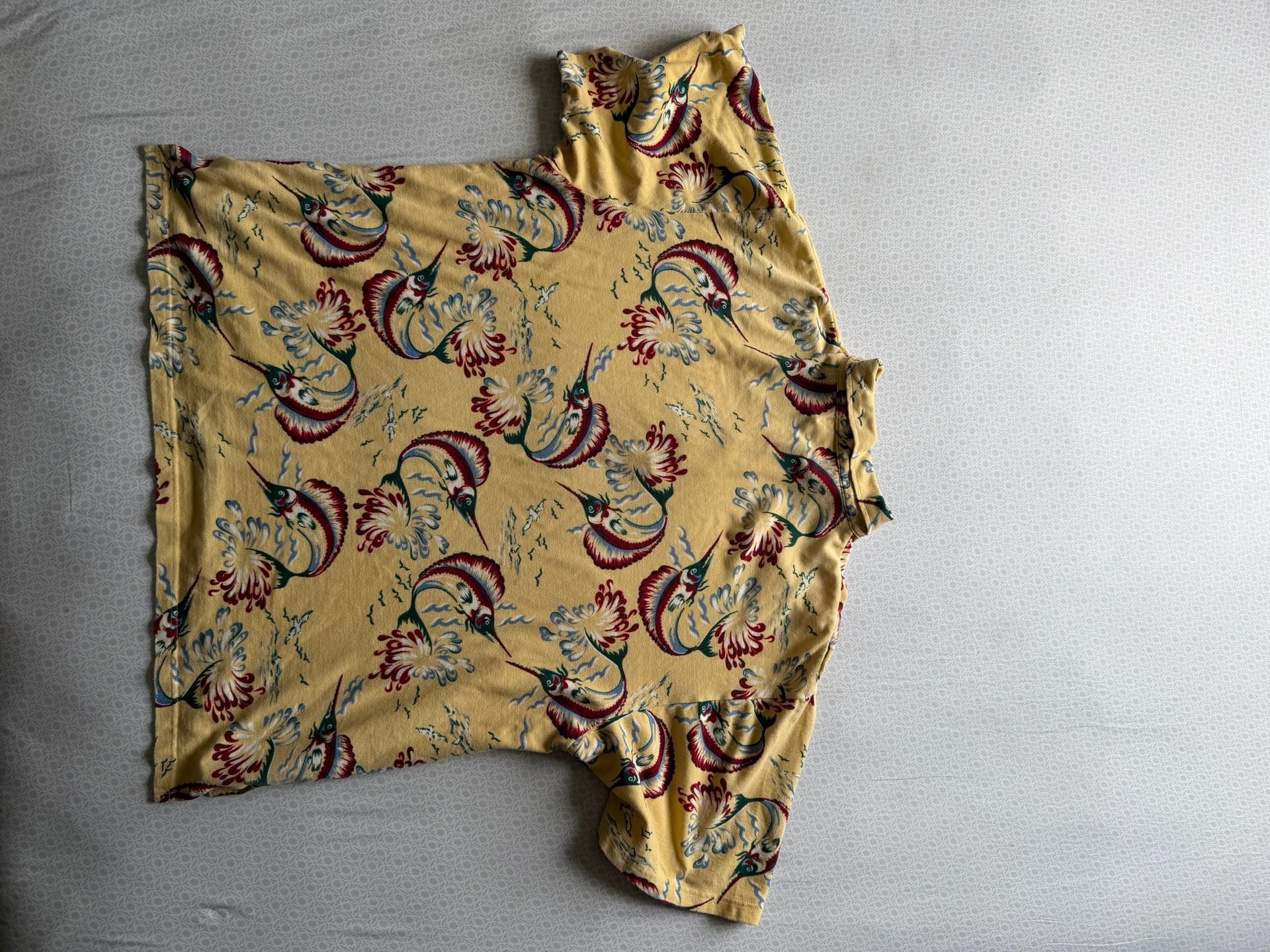 Reyn Spooner Polo Shirt Yellow Marlin Fish Print 4