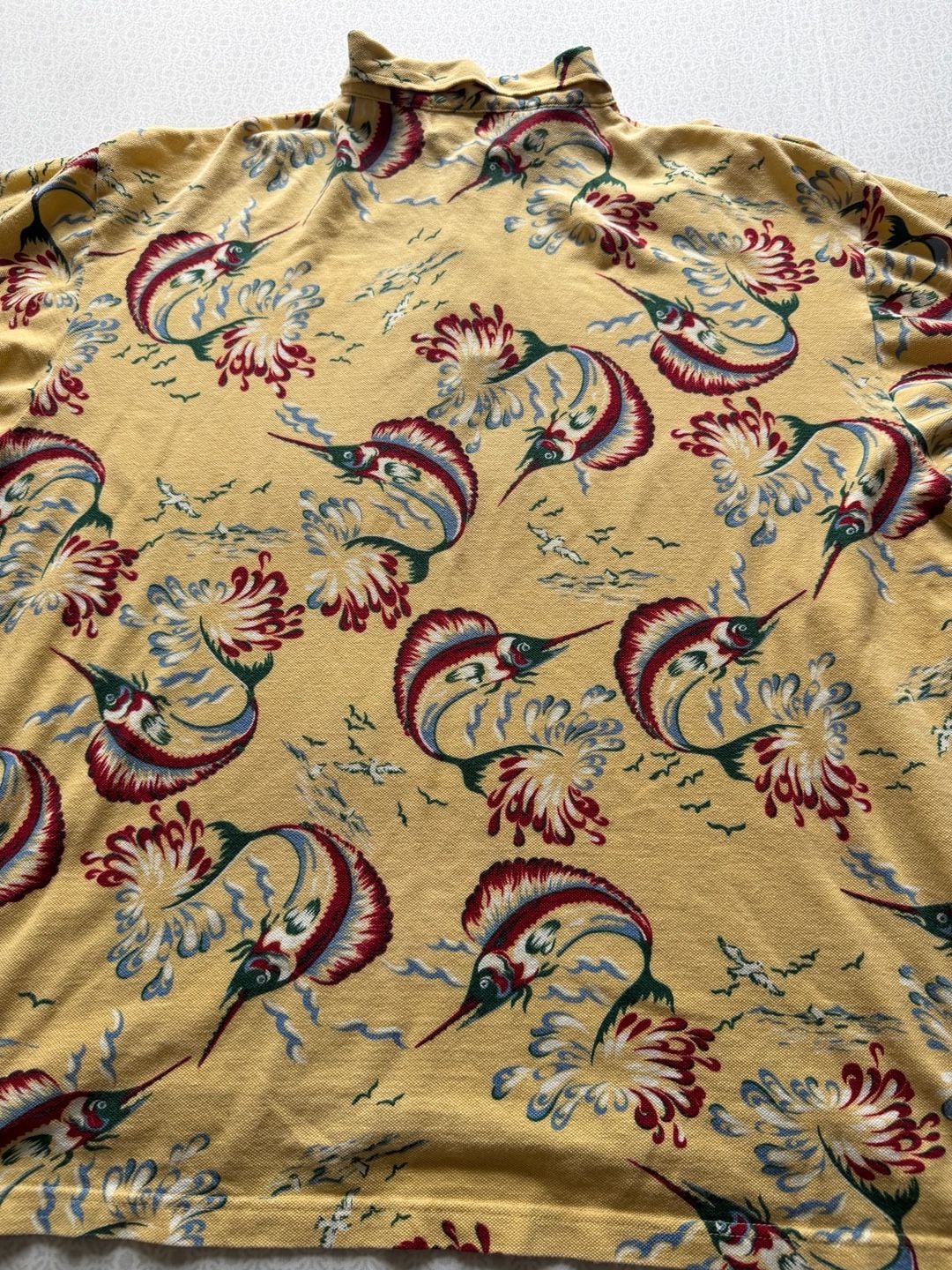 Reyn Spooner Polo Shirt Yellow Marlin Fish Print 5