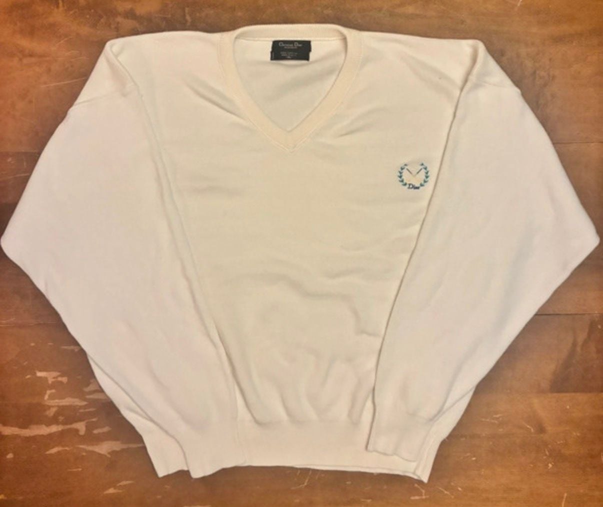 Christian Dior Monsieur V-Neck Sweater Size XL White Cotton Golf Logo 2