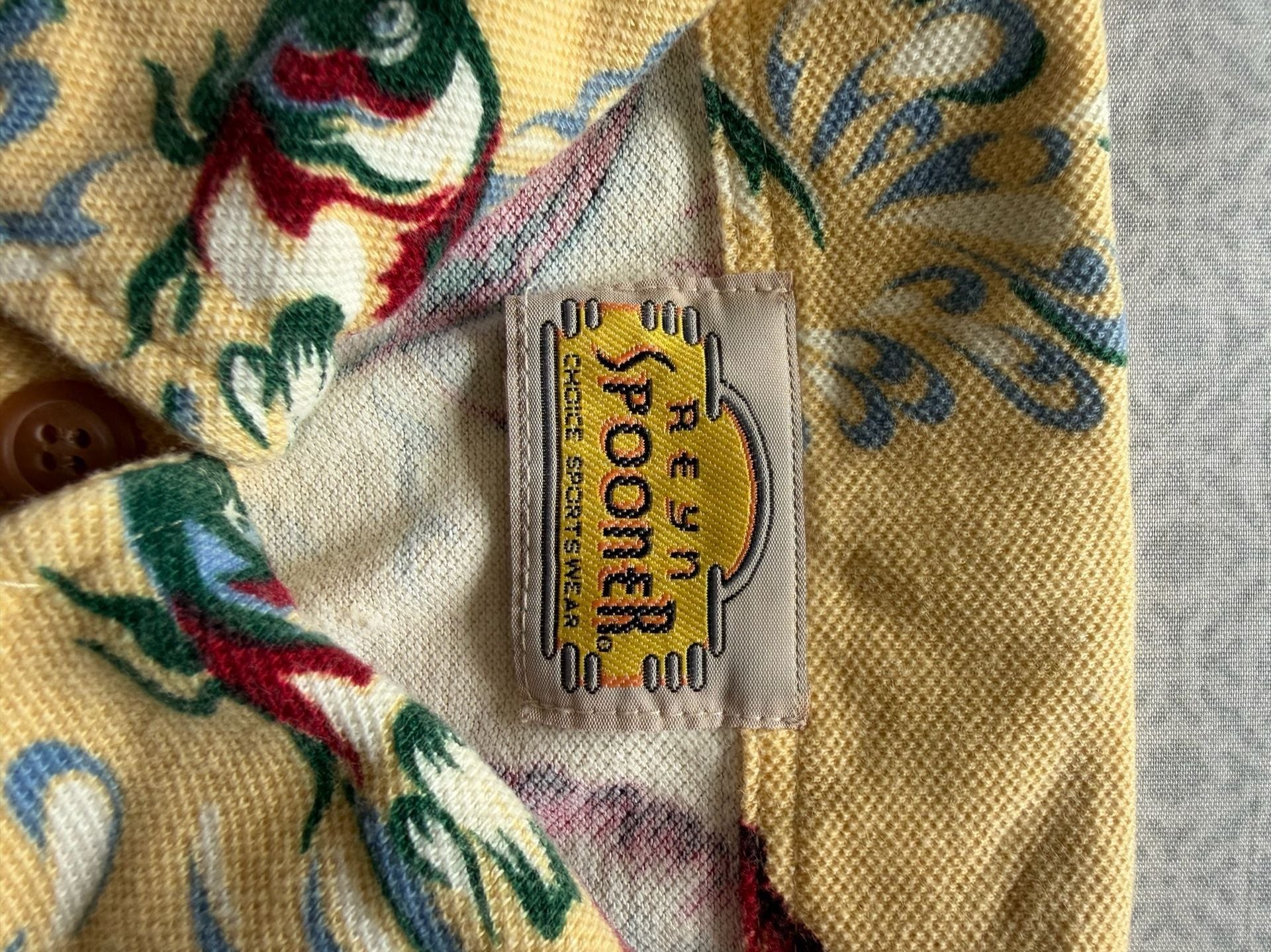 Reyn Spooner Polo Shirt Yellow Marlin Fish Print 3