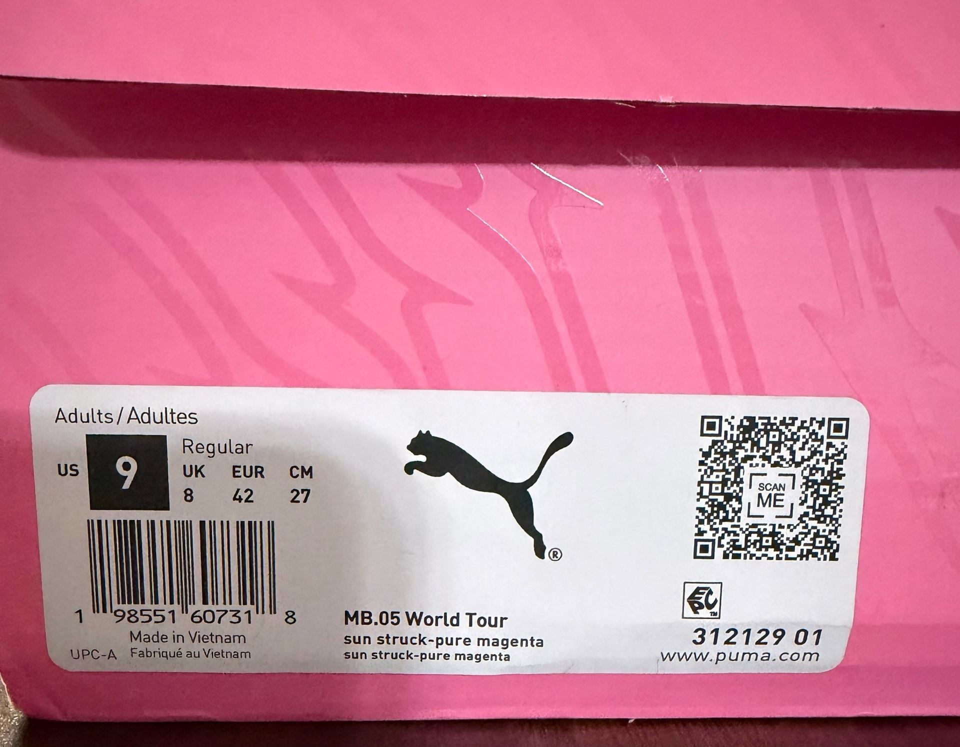 Puma MB.03 Glow Pink Silver Basketball Shoes - 9M 8
