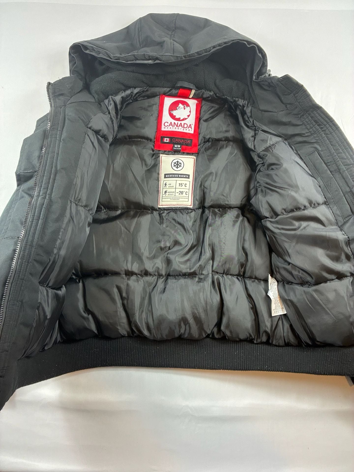 Canada Weather Gear Hooded Puffer Bomber Jacket Size L Black 7