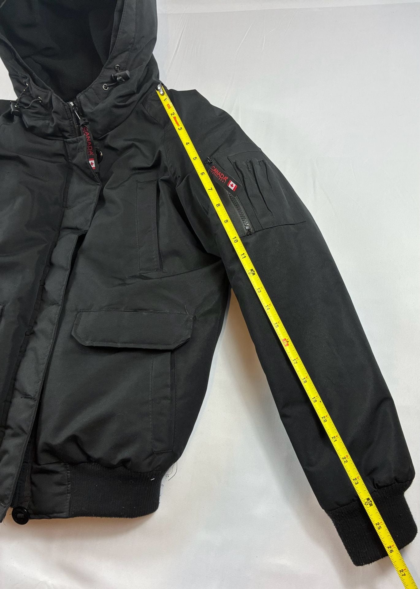 Canada Weather Gear Hooded Puffer Bomber Jacket Size L Black 13