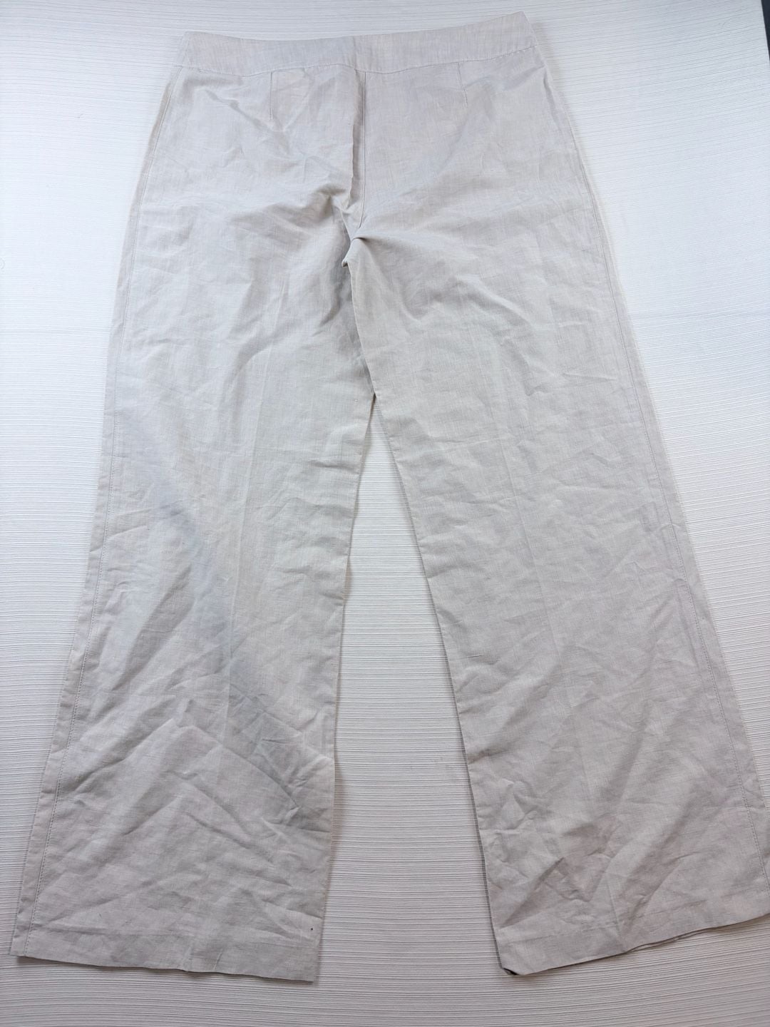 H&M Linen Blend Sailor Pants Size 12 Beige Wide Leg Button Front 5