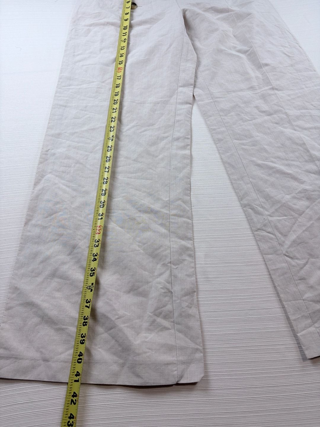 H&M Linen Blend Sailor Pants Size 12 Beige Wide Leg Button Front 6