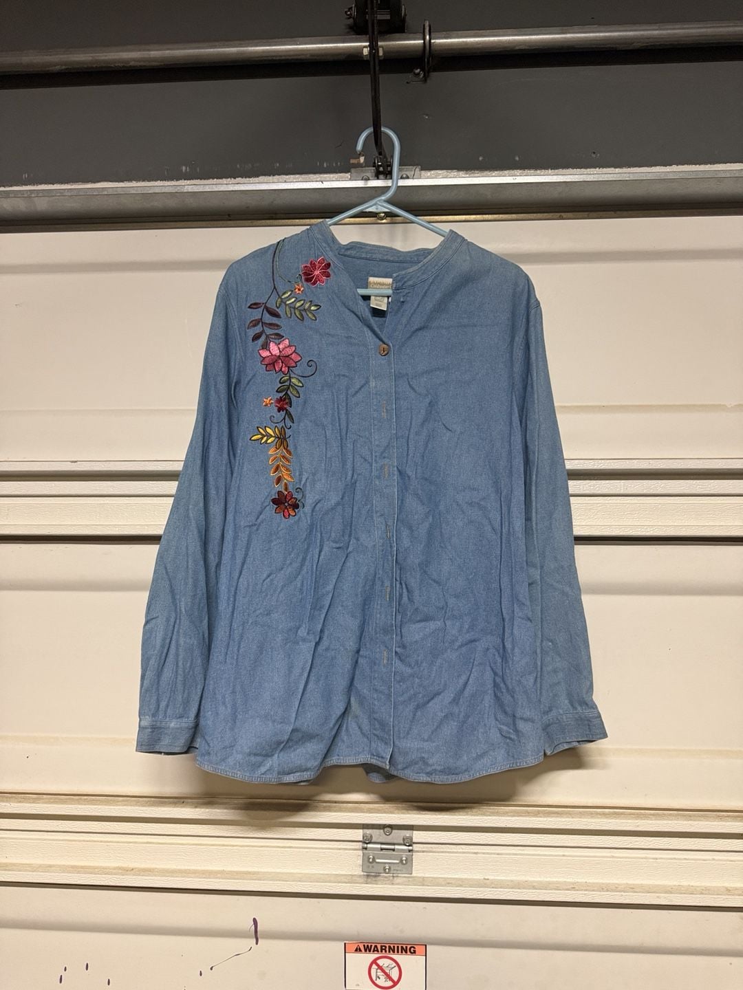 Coldwater Creek Embroidered Denim Shirt Size 2X Blue Floral Button Up 2