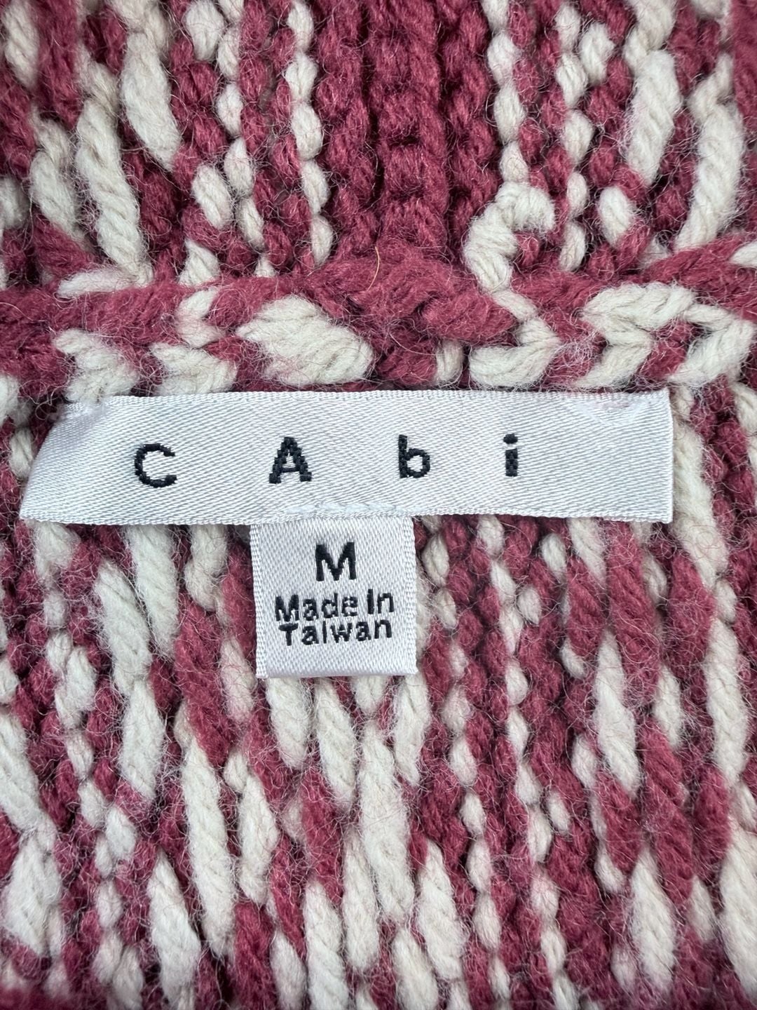 Cabi Fair Isle Cape Sweater Size M Red White Knit Poncho Cardigan 3