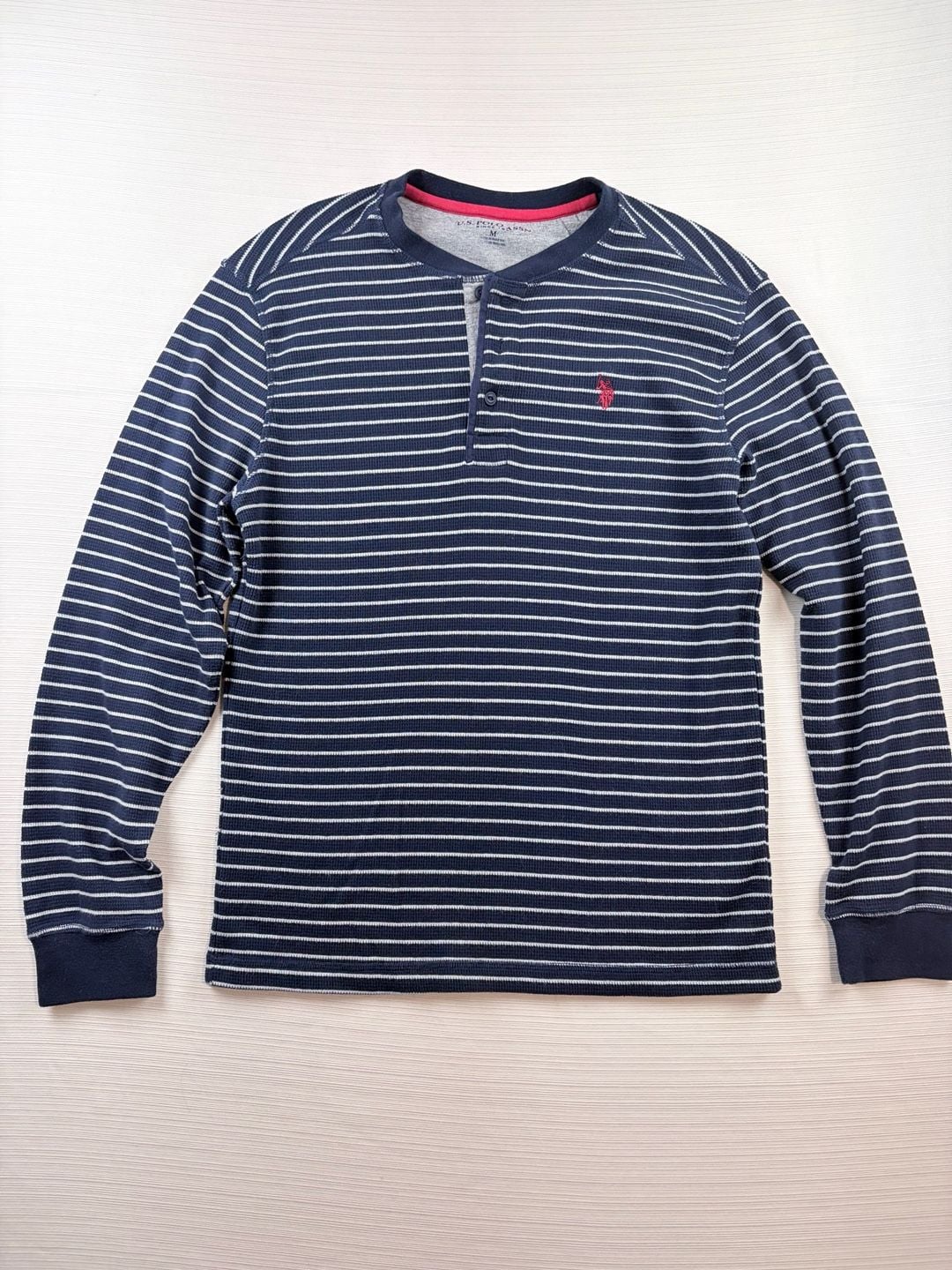 U.S. Polo Assn. Striped Thermal Henley Size M Blue 2