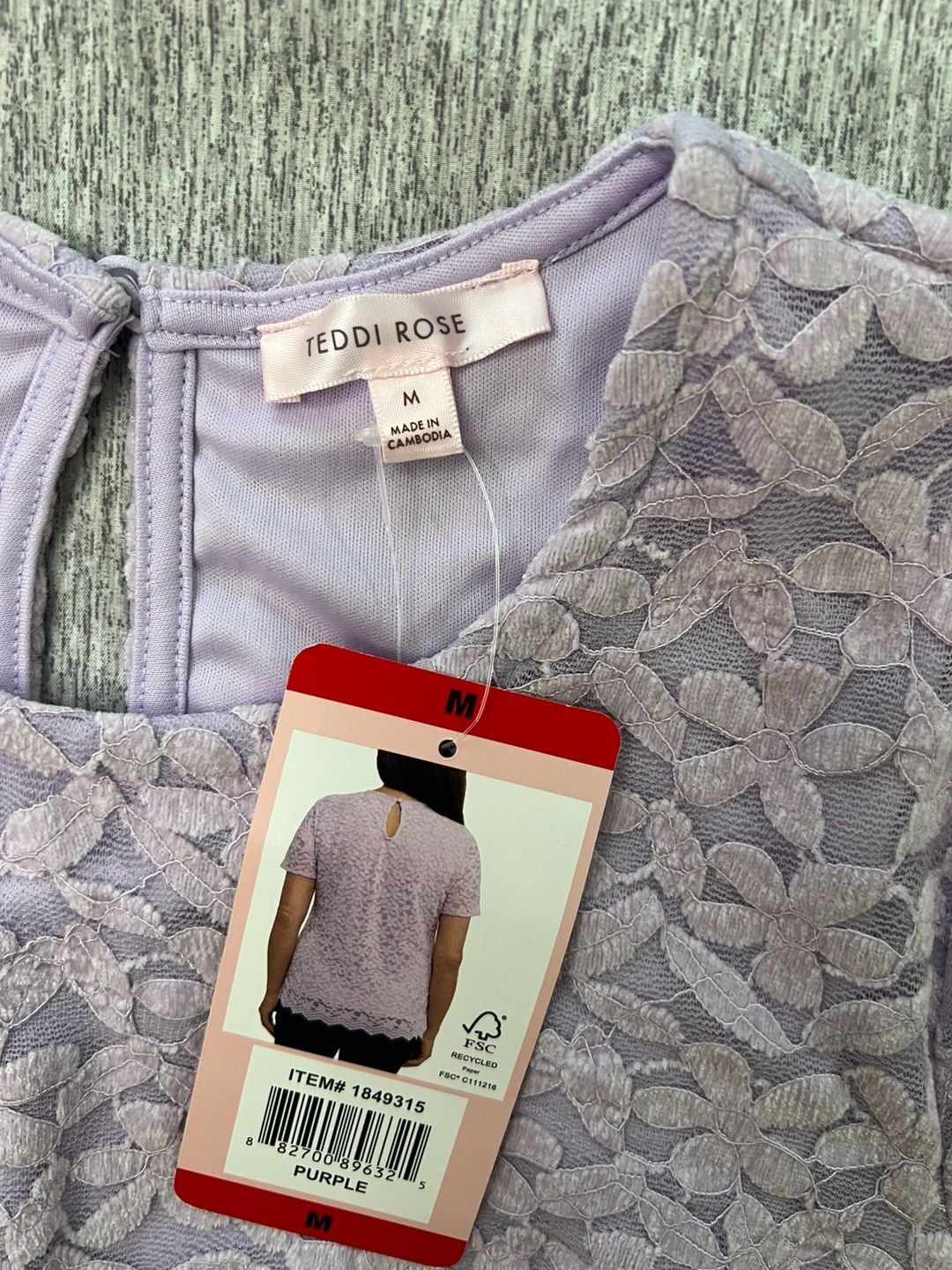 Teddi Rose Women's Floral Lace Blouse Purple Size M Short Sleeve NWT 4