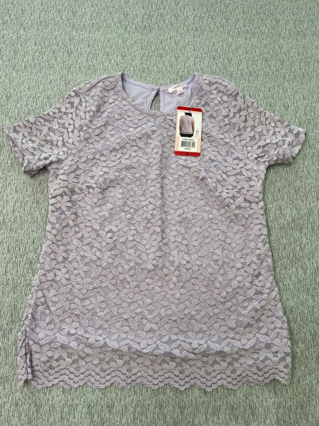 Teddi Rose Women's Floral Lace Blouse Purple Size M Short Sleeve NWT 10