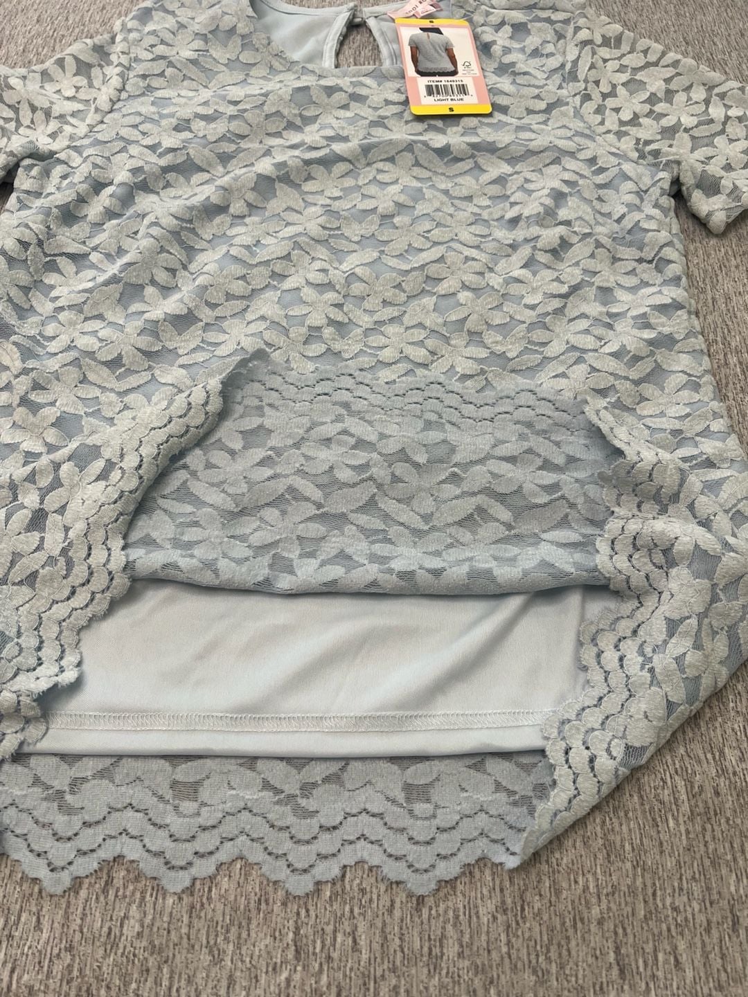 Teddi Rose Women's Floral Lace Blouse Light Blue Size S Short Sleeve NWT 7
