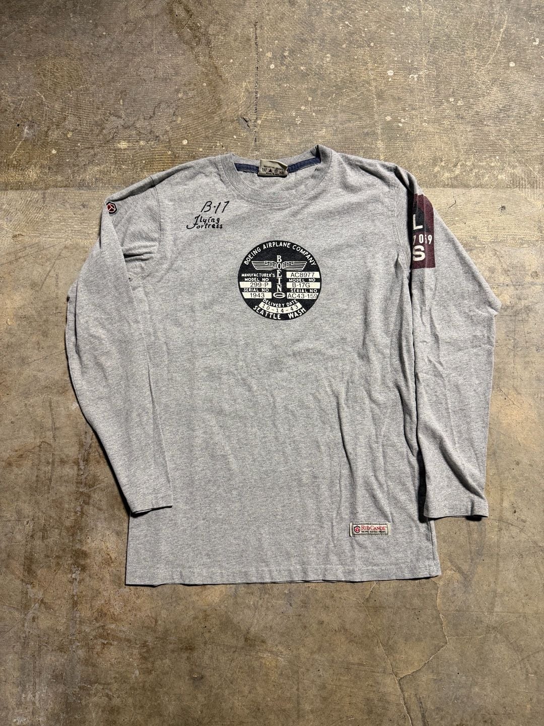 Red Canoe Boeing B-17 Flying Fortress Long Sleeve Shirt Size S Gray 2