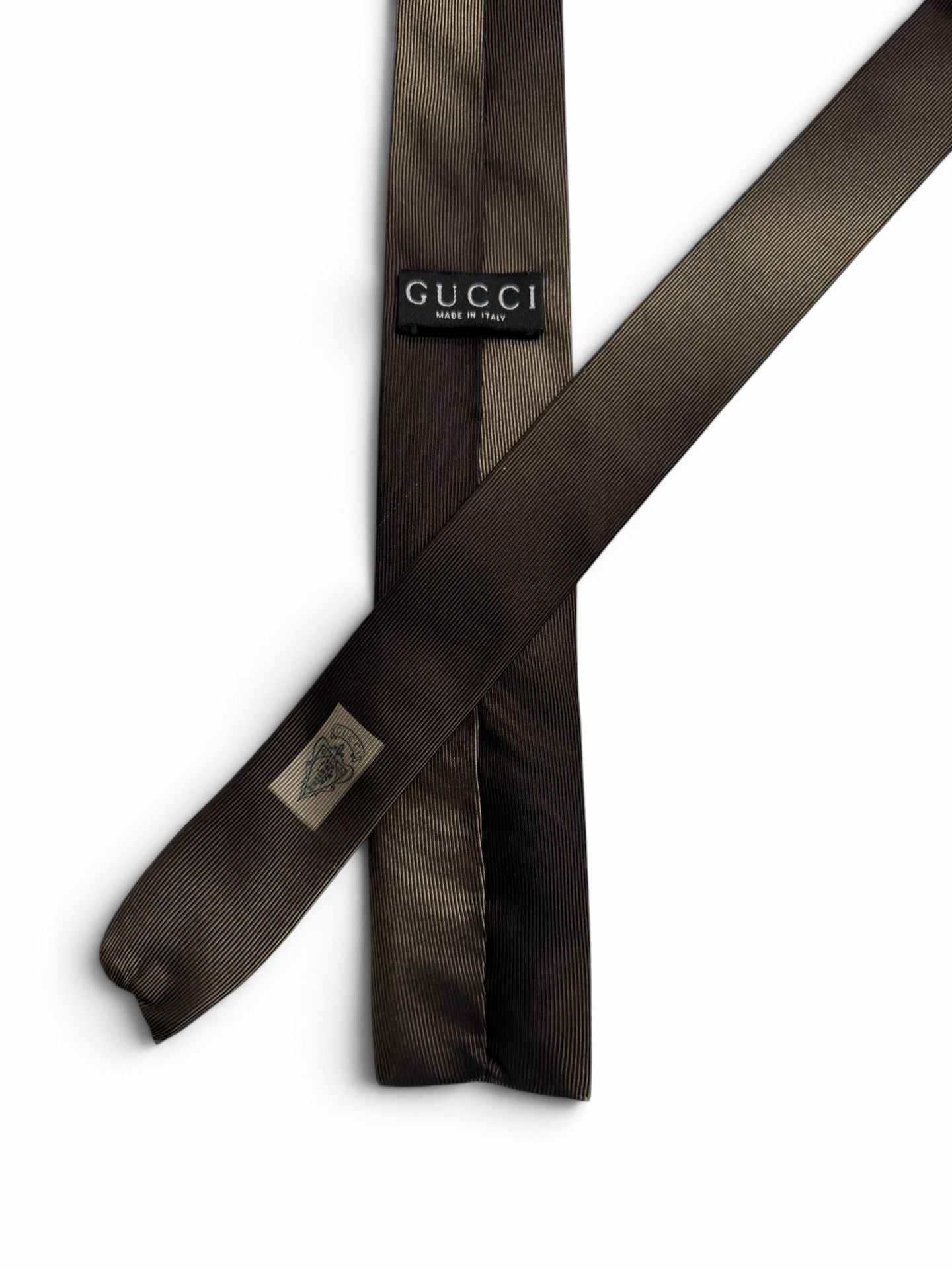 Gucci Striped Silk Neck Tie Brown Square Tip Made In Italy 2