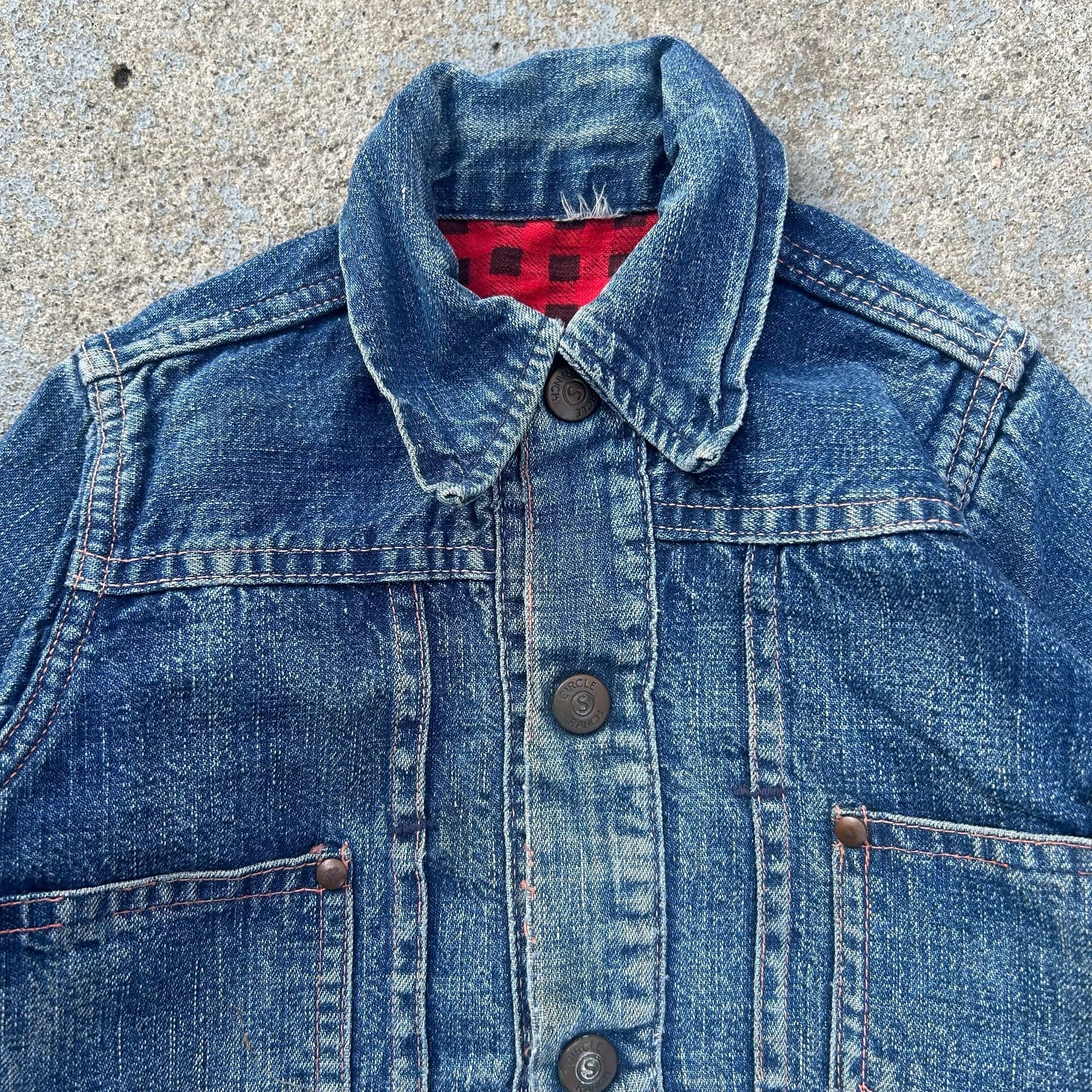 True vintage circle ranch denim Plaid Lining Jacket 1950s 4