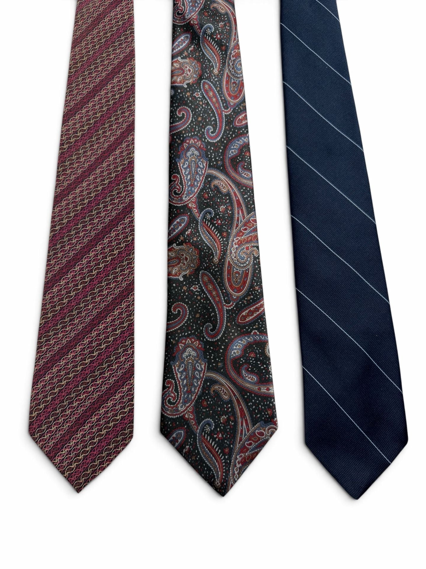 Lot of 3 Vintage Neckties Paisley Stripe Red Blue 1