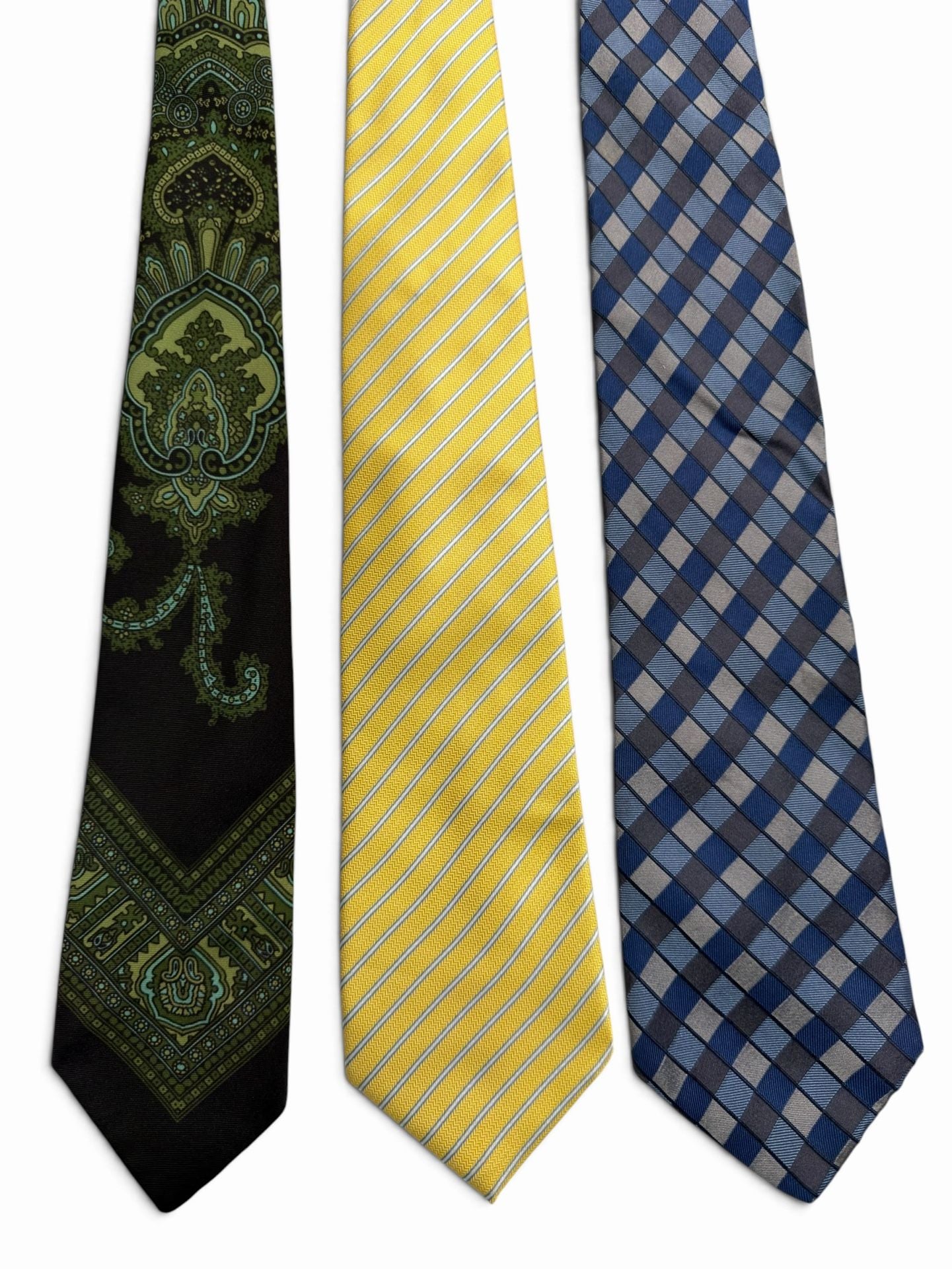 Lot Of Three Mens Neckties Covington Tie Blue Plaid Green Yellow Silk Necktie 1