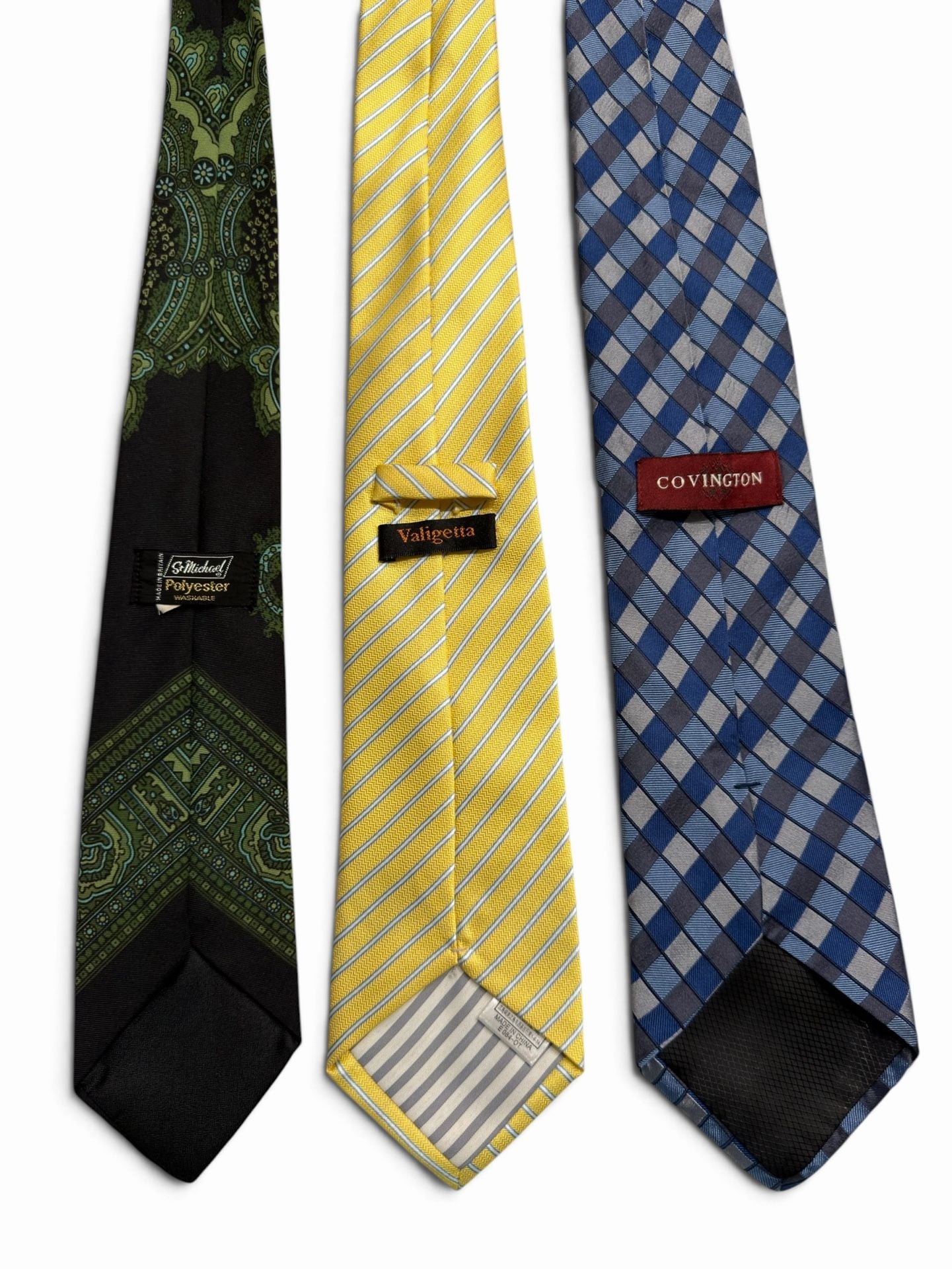 Lot Of Three Mens Neckties Covington Tie Blue Plaid Green Yellow Silk Necktie 2