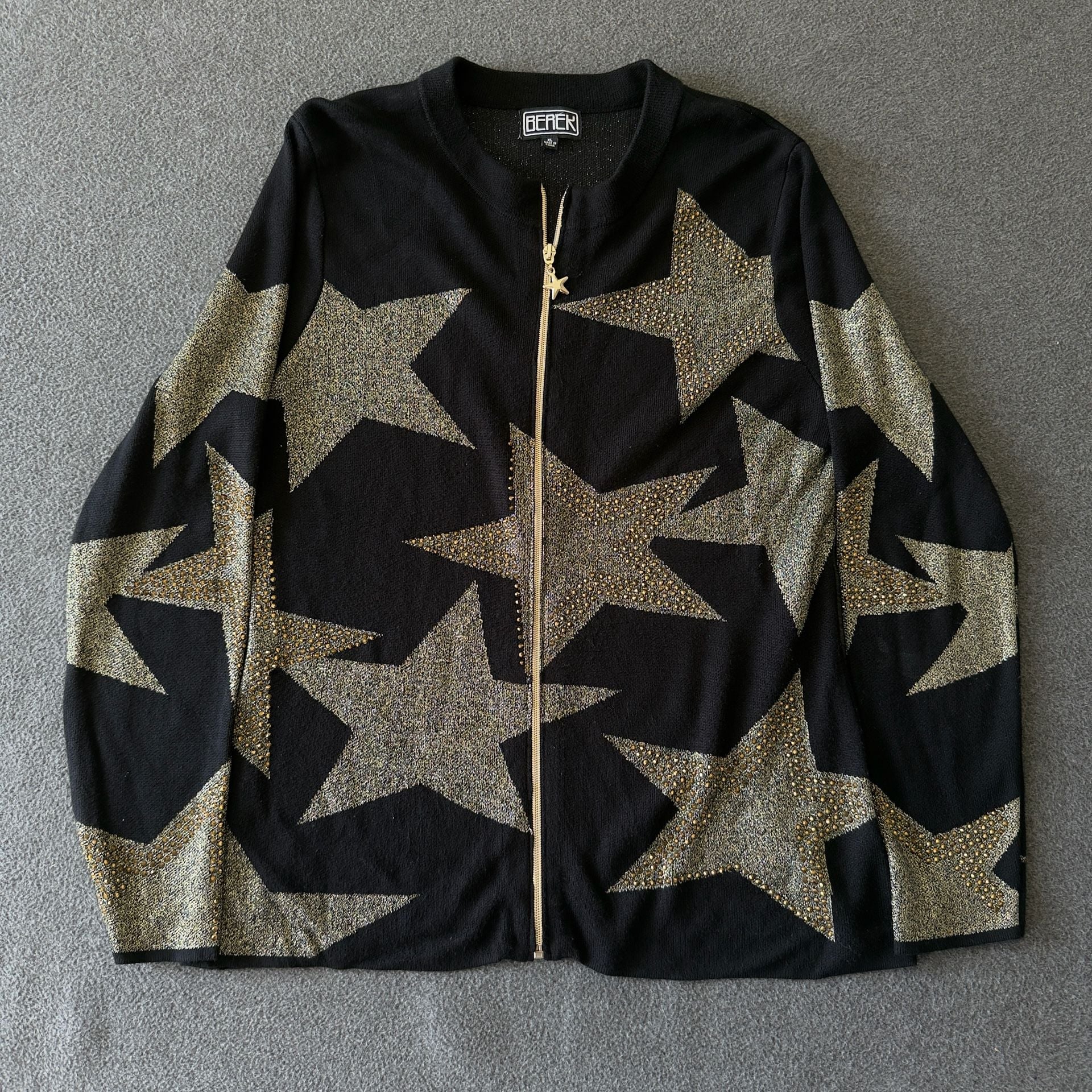 Berek Gold Studded Star Zip Cardigan Sweater 2