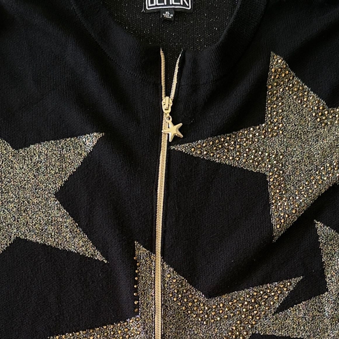 Berek Gold Studded Star Zip Cardigan Sweater 4
