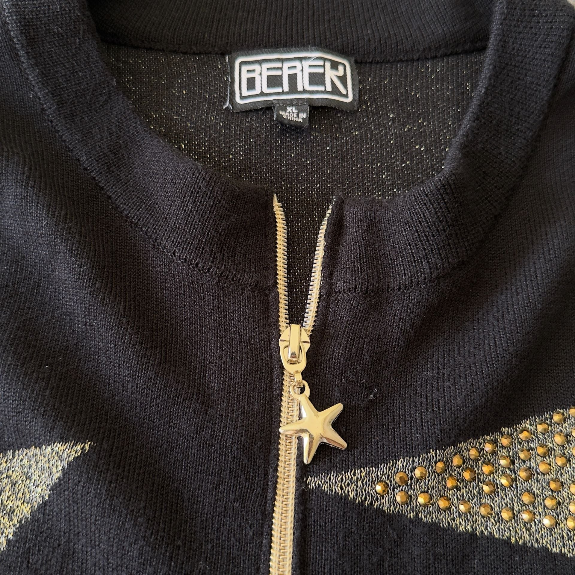 Berek Gold Studded Star Zip Cardigan Sweater 5