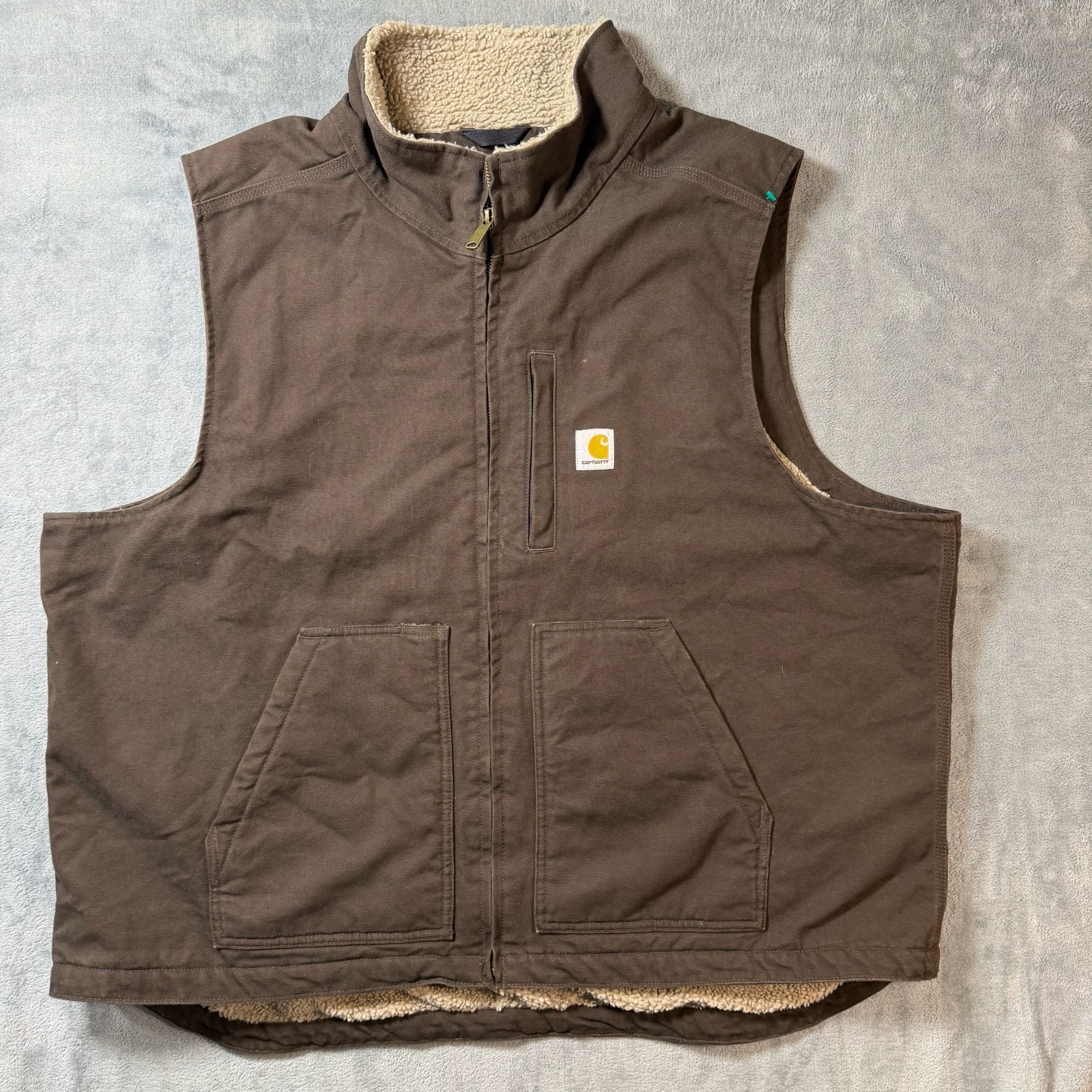 Carhartt Washed Duck Sherpa-Lined Mock-Neck Vest Mens 2XL Dark Brown 104277 2