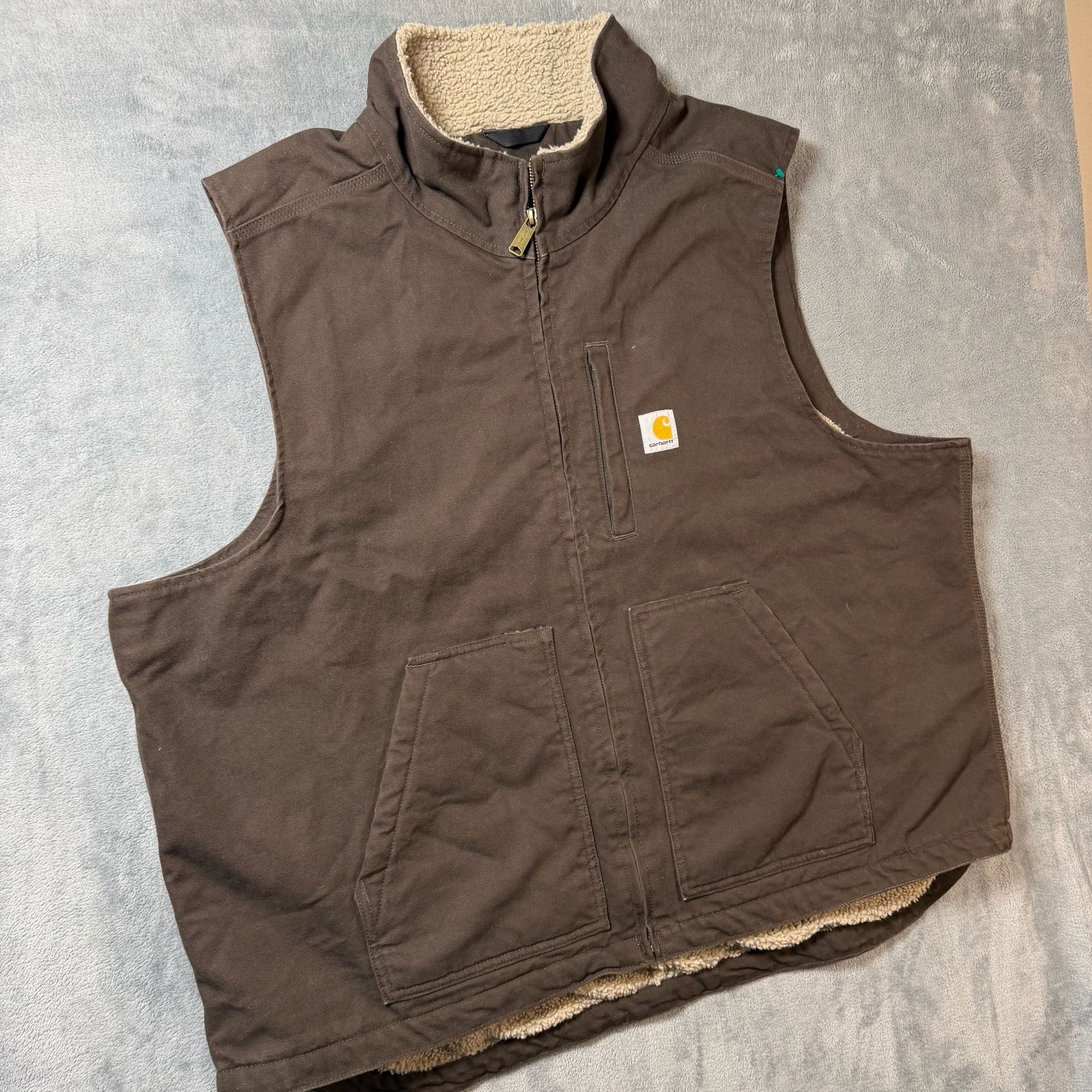 Carhartt Washed Duck Sherpa-Lined Mock-Neck Vest Mens 2XL Dark Brown 104277 4