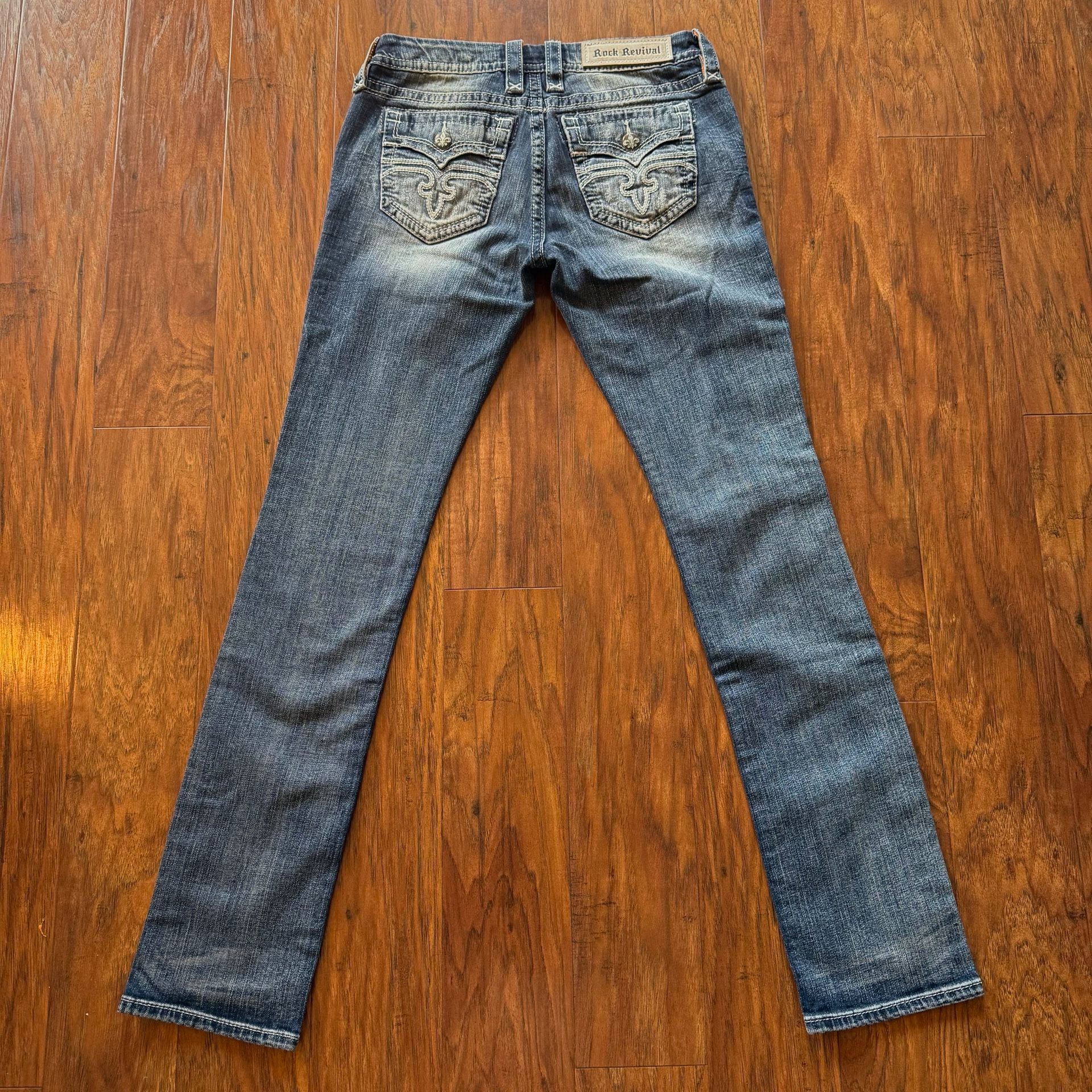 Rock Revival Alivia Straight Jeans Womens 29 Distressed Blue Denim Flap Pock NWT 3