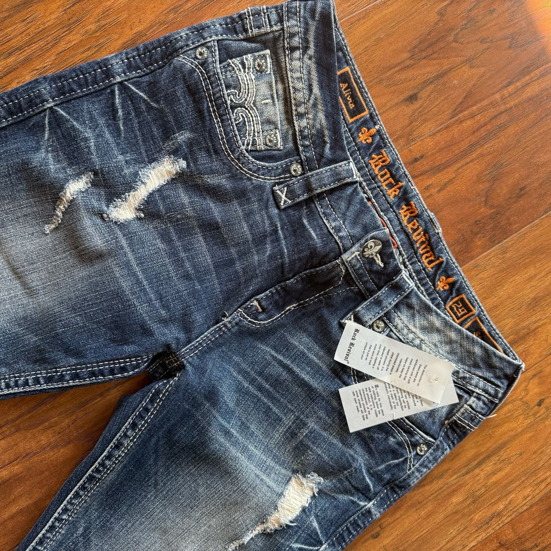 Rock Revival Alivia Straight Jeans Womens 29 Distressed Blue Denim Flap Pock NWT 7