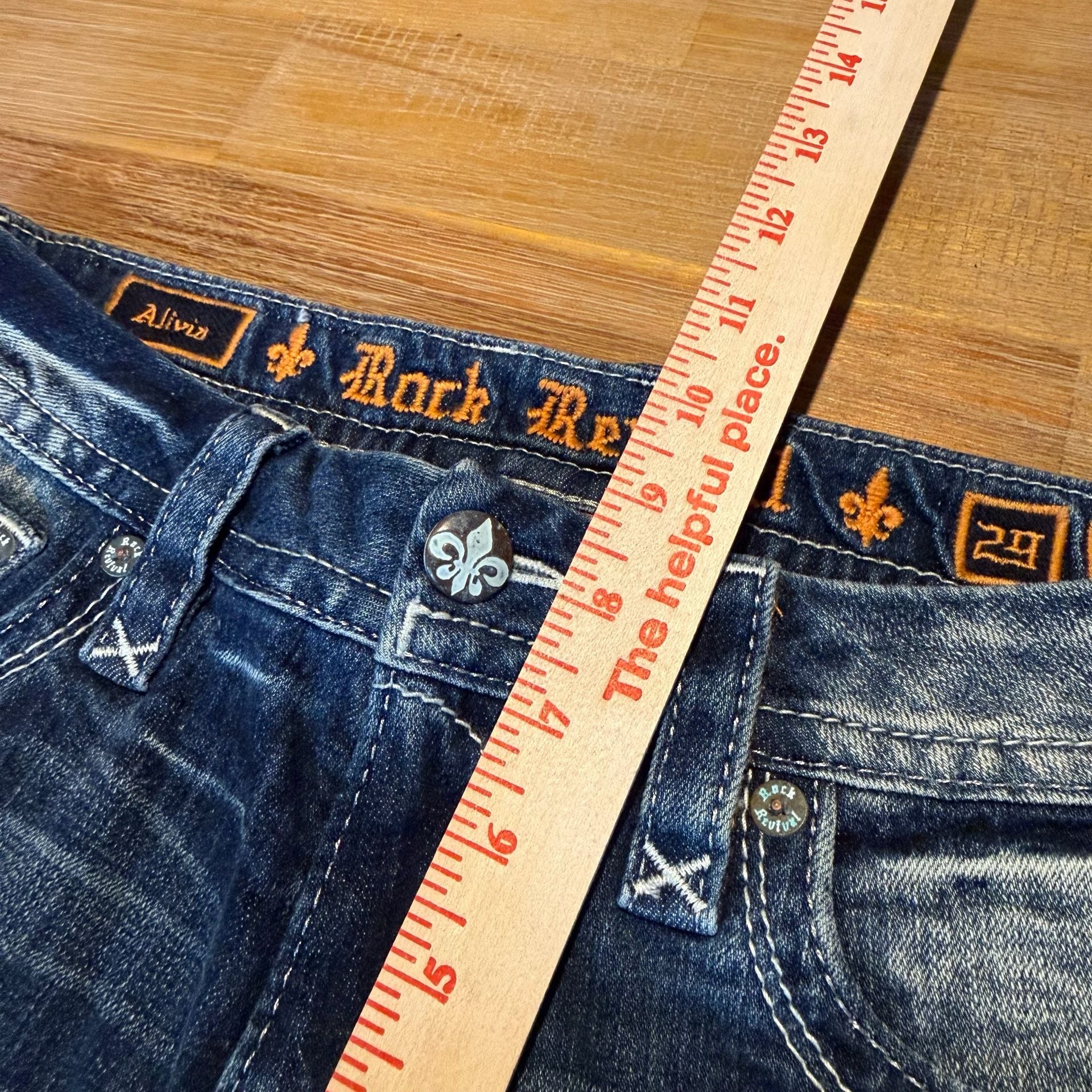 Rock Revival Alivia Straight Jeans Womens 29 Distressed Blue Denim Flap Pock NWT 9