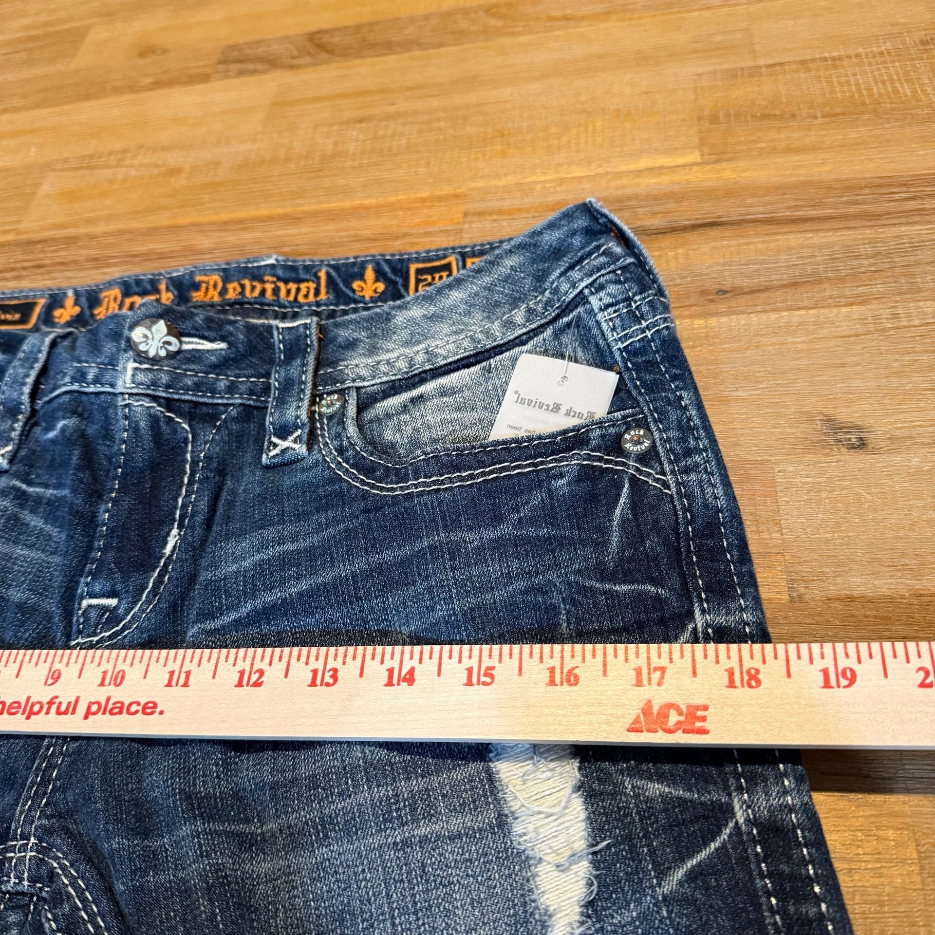 Rock Revival Alivia Straight Jeans Womens 29 Distressed Blue Denim Flap Pock NWT 10