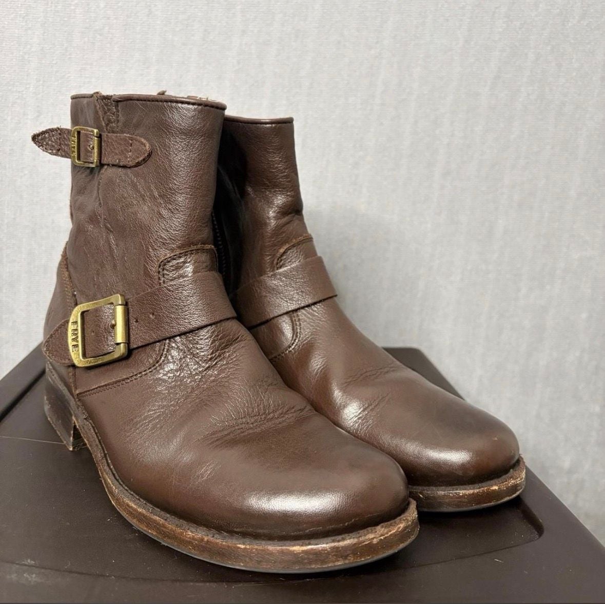 FRYE Brown Leather Veronica Short Boots 3