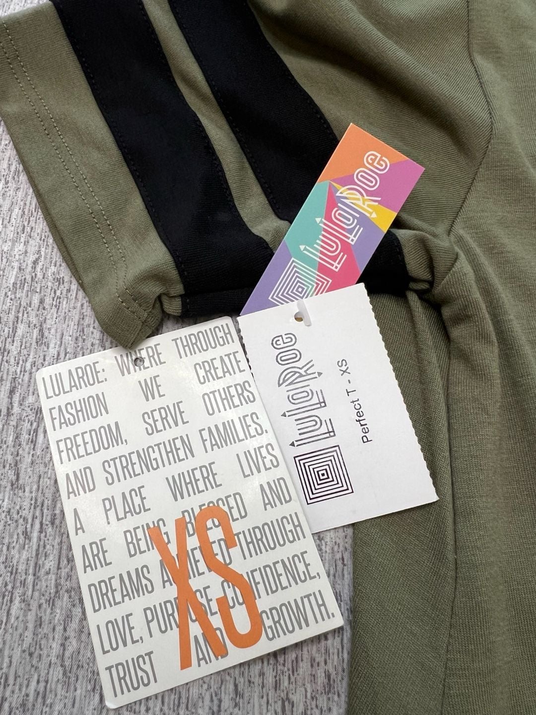 LuLaRoe Classic T-Shirt Size XS Green Black Striped Sleeves NWT 10