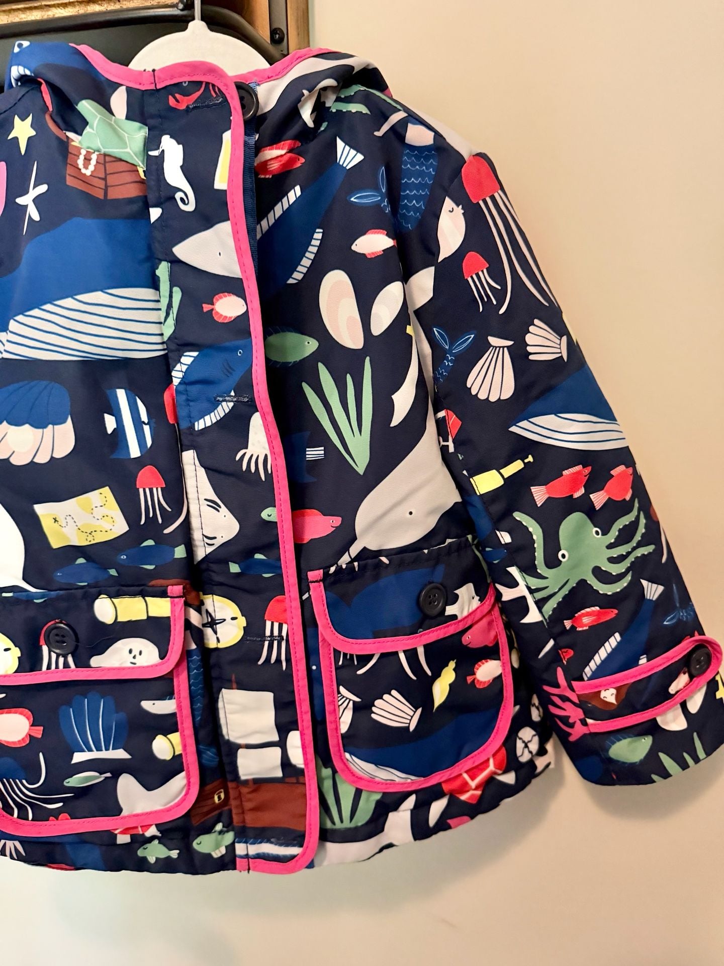 Mini Boden Hooded Coat Ocean Print 2-3Y 2