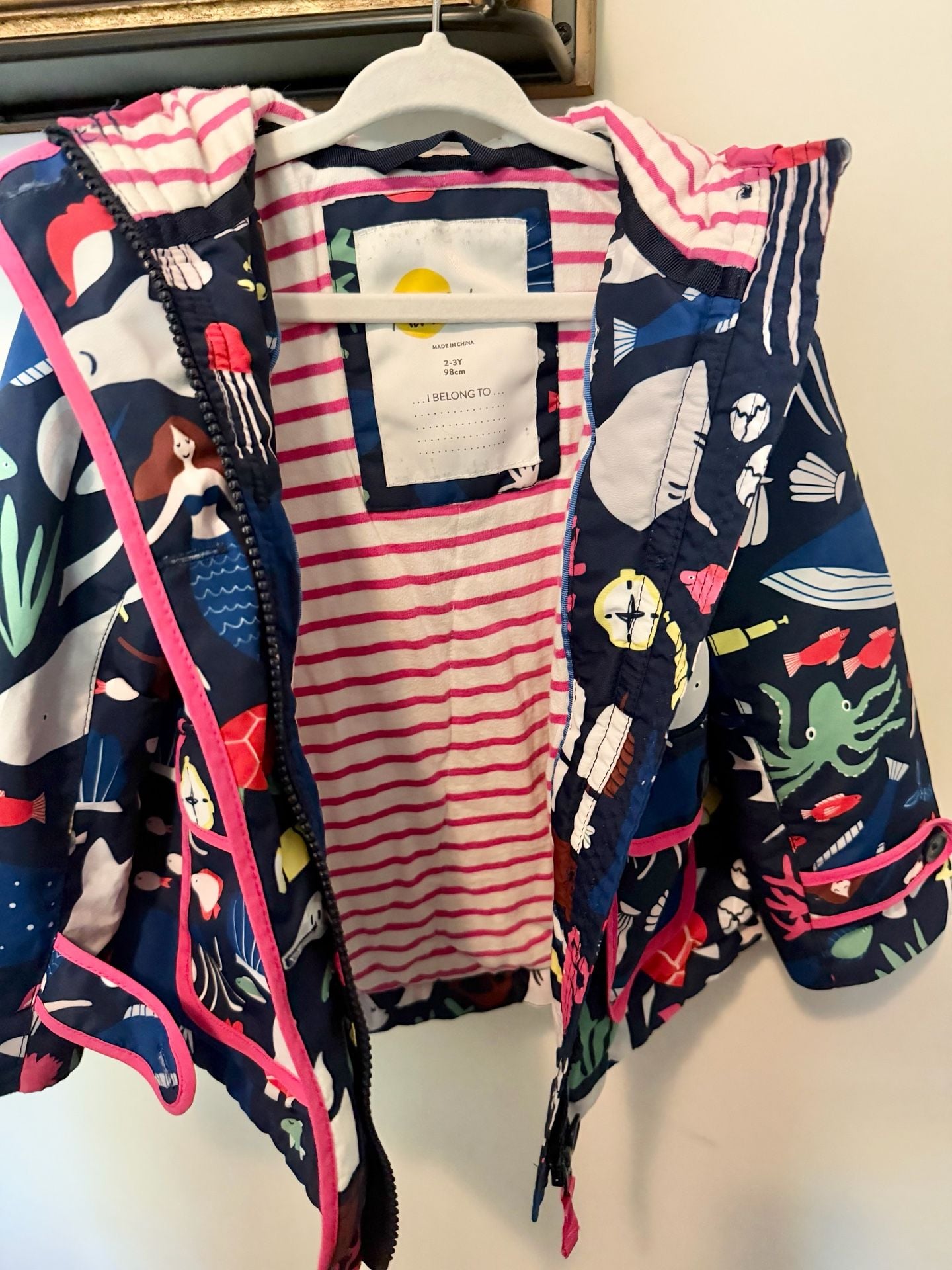 Mini Boden Hooded Coat Ocean Print 2-3Y 3