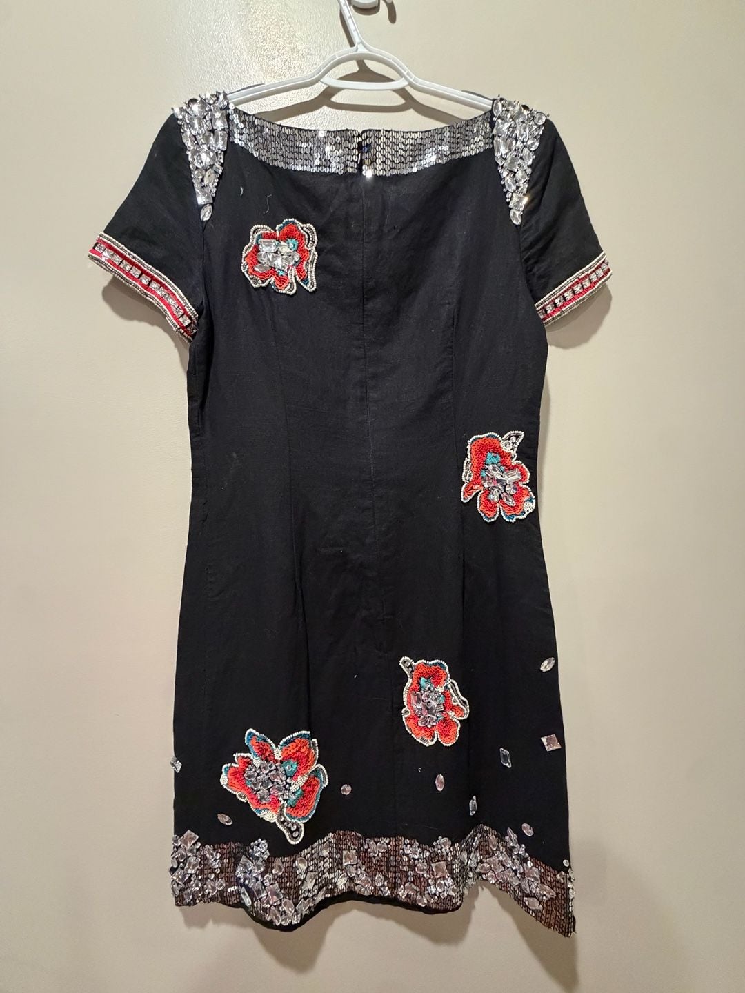 French Connection Embellished Dress Size 6 Black Crystal Beaded 4