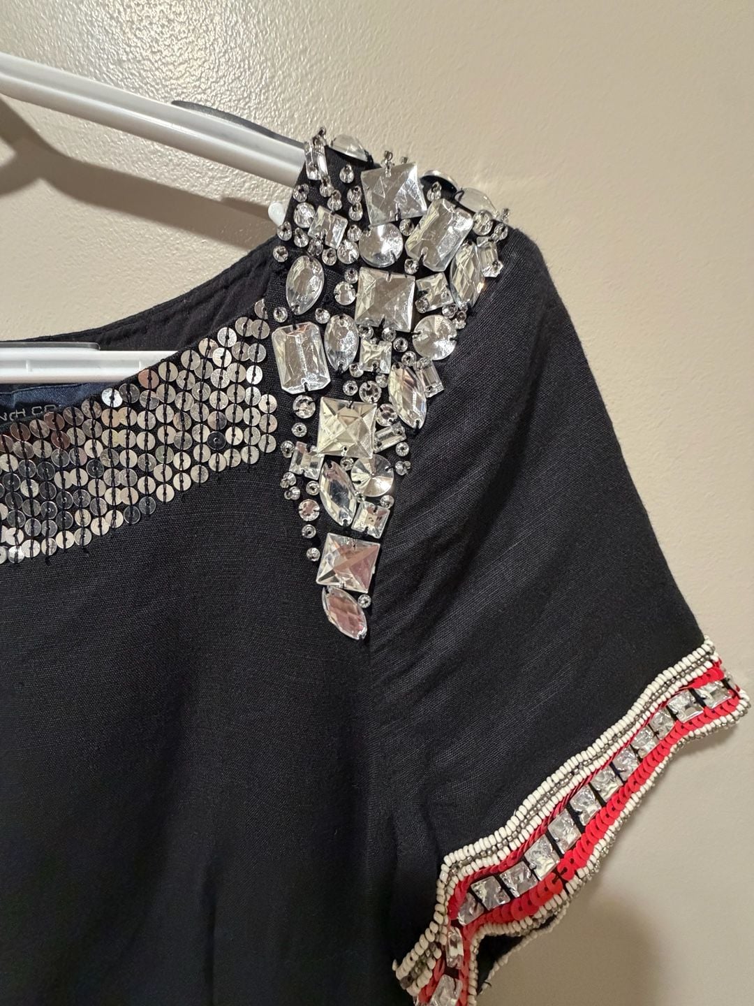 French Connection Embellished Dress Size 6 Black Crystal Beaded 5