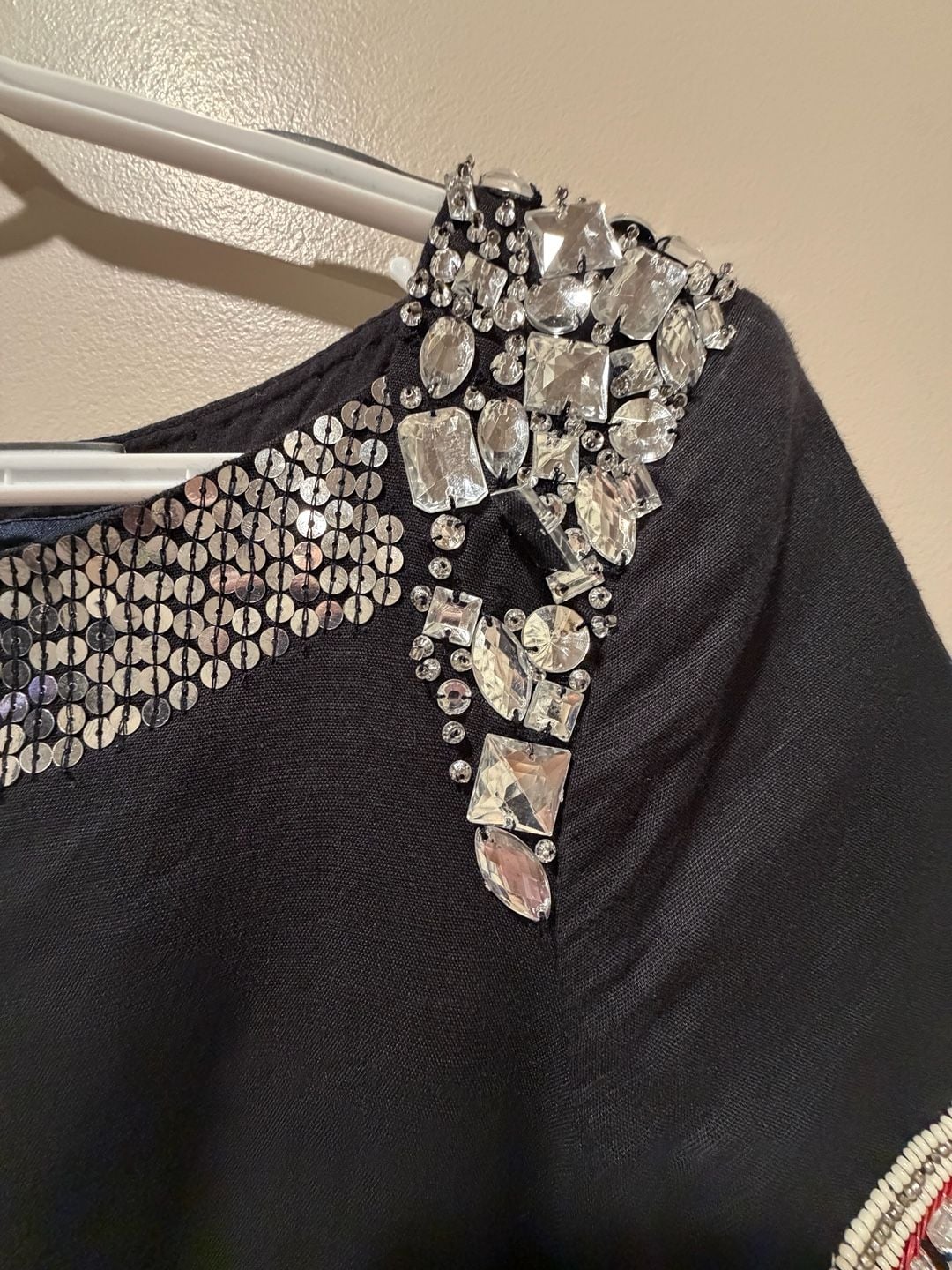 French Connection Embellished Dress Size 6 Black Crystal Beaded 7
