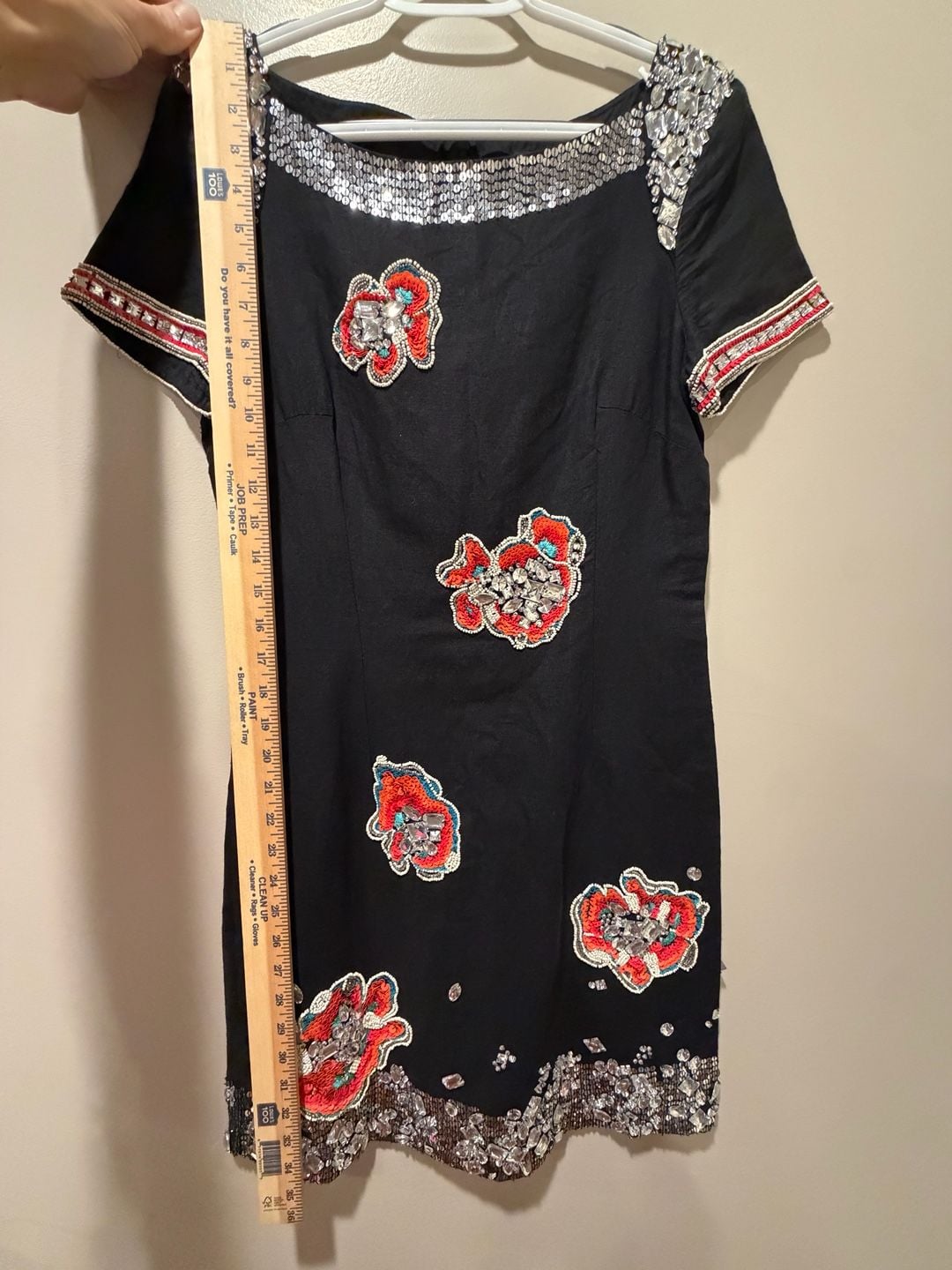 French Connection Embellished Dress Size 6 Black Crystal Beaded 9