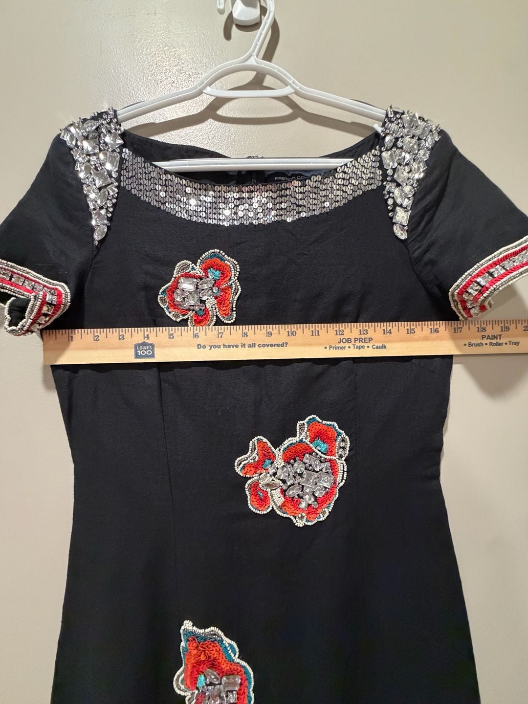 French Connection Embellished Dress Size 6 Black Crystal Beaded 10
