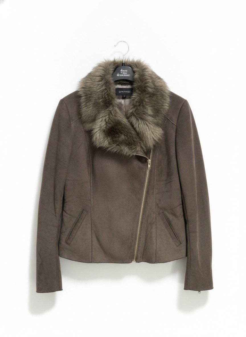 Dennis Basso Women's Faux Suede Fur Collar Jacket Size S Brown NWT 2
