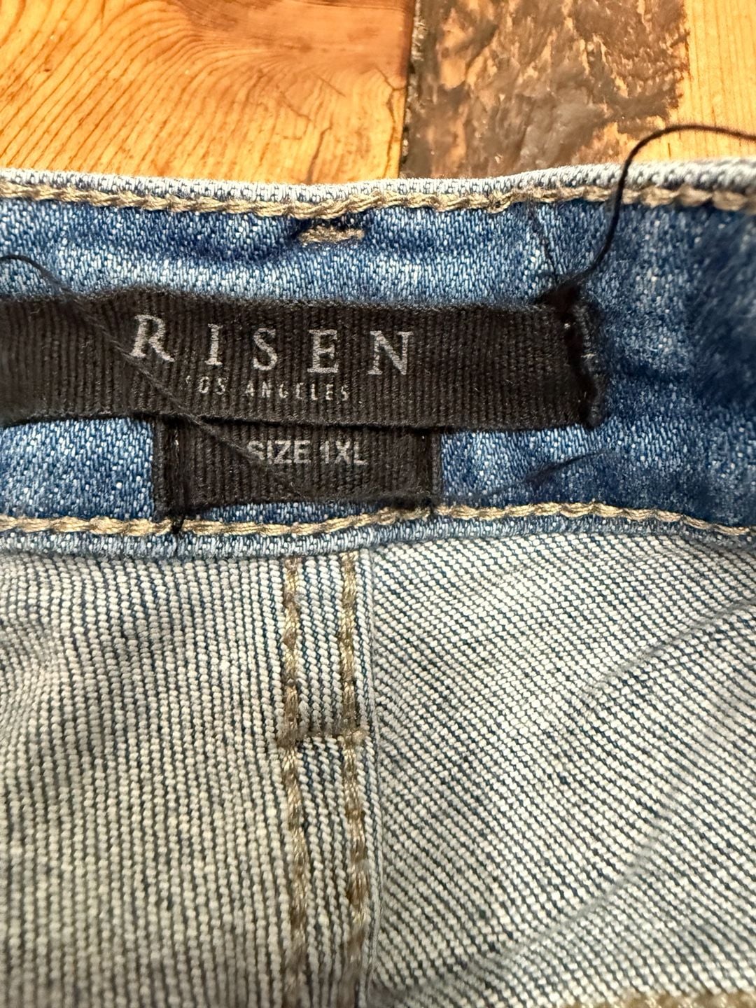 Risen Los Angeles Straight Jeans Size 1XL - Light Wash Distressed Raw Hem 3