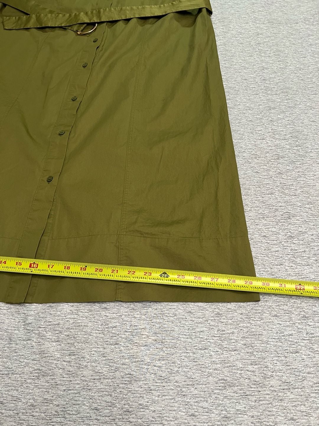 H&M Women’s Olive Green 100% Cotton Belted Midi Shirt Dress Size L 7