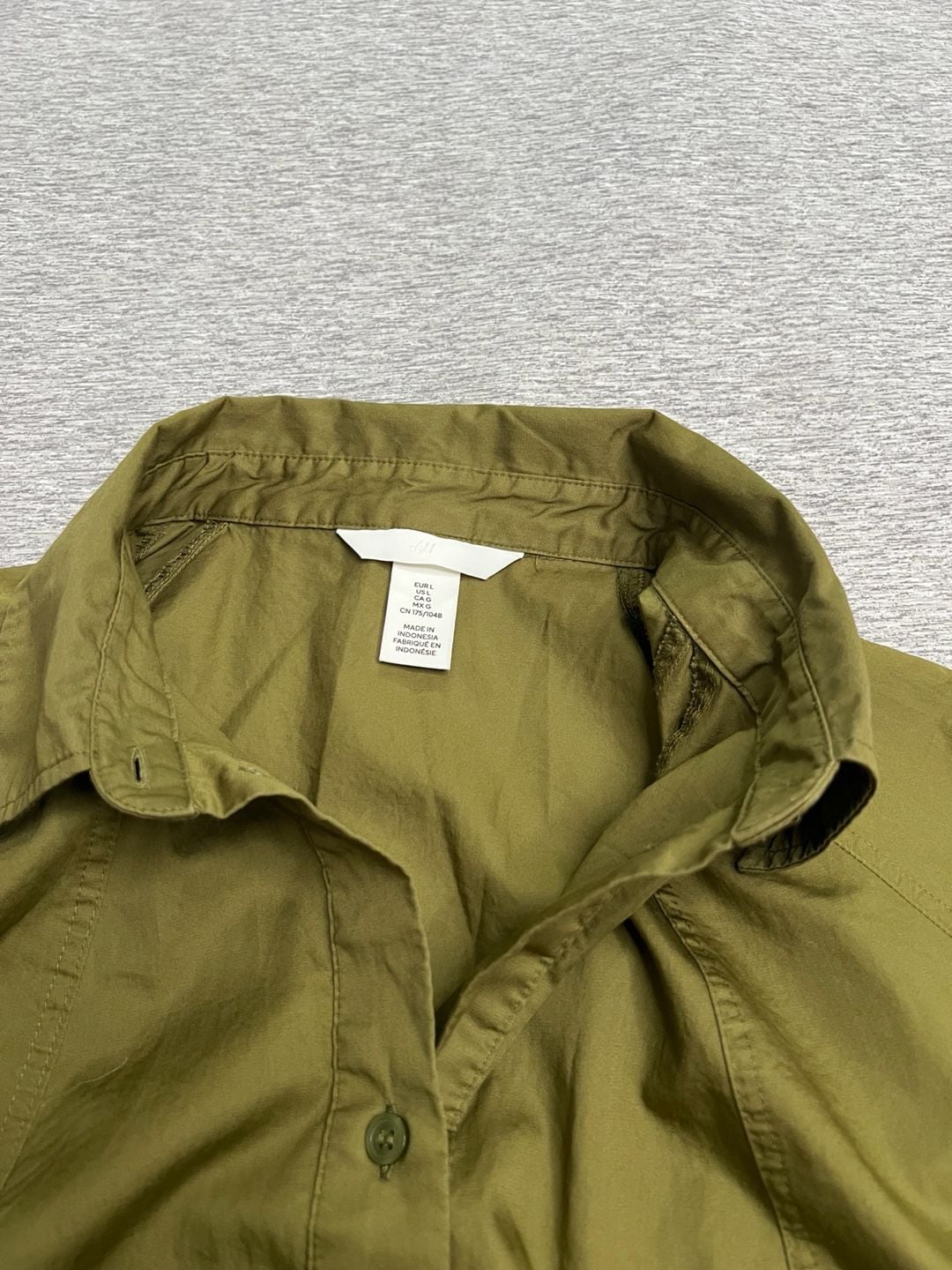 H&M Women’s Olive Green 100% Cotton Belted Midi Shirt Dress Size L 10