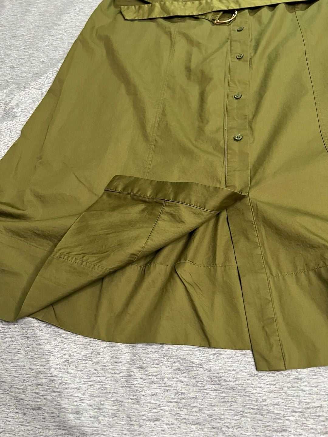 H&M Women’s Olive Green 100% Cotton Belted Midi Shirt Dress Size L 12