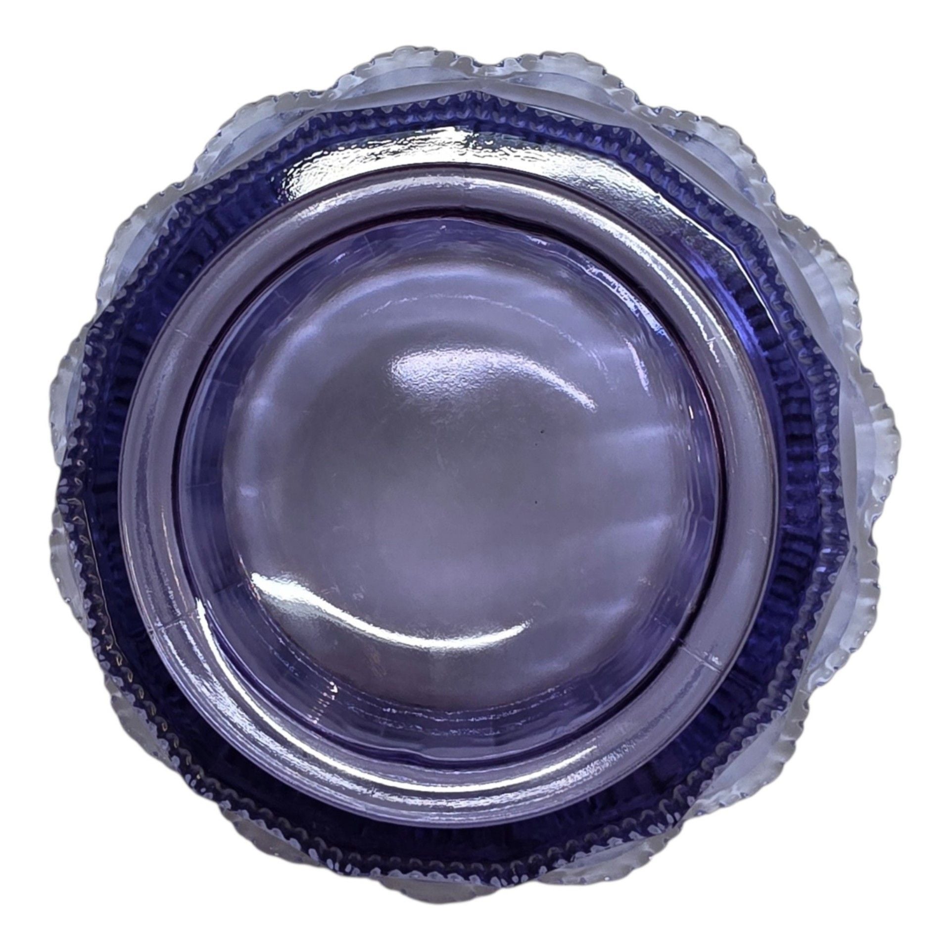 Vintage Purple Glass Covered Candy Dish Scalloped Edge 3