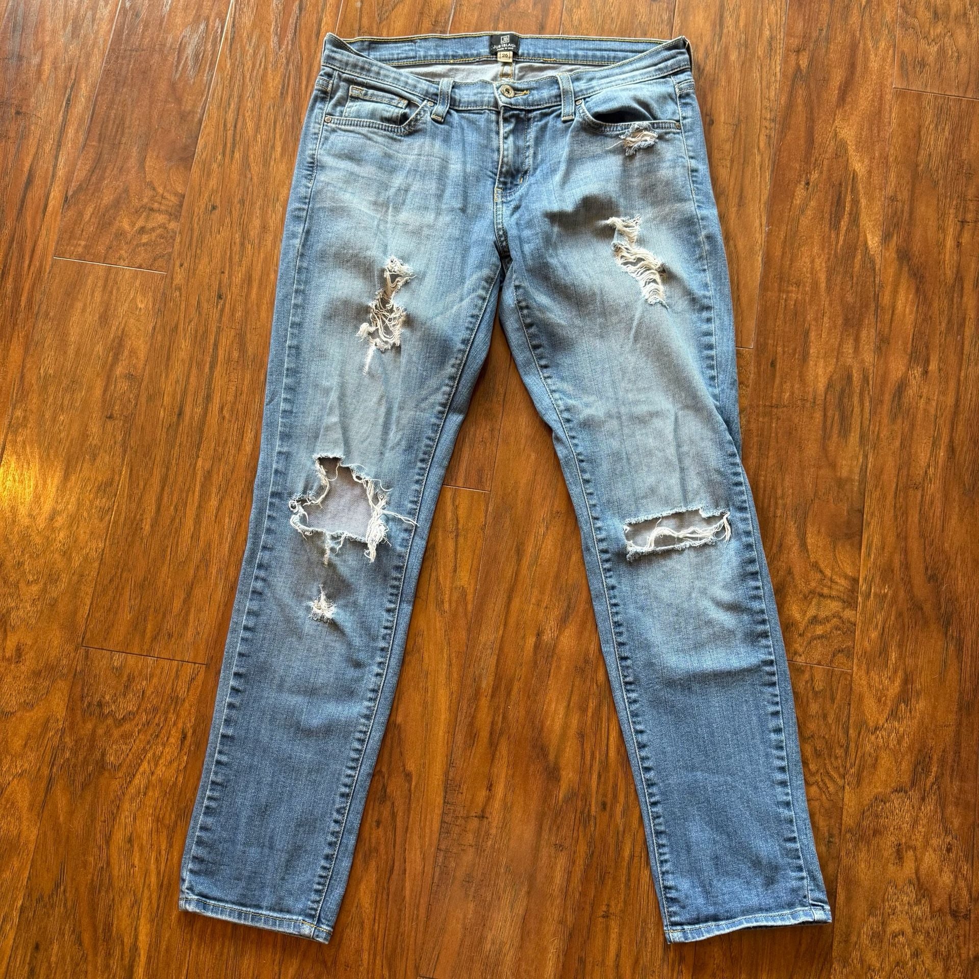 Just Black Denim Womens 26 Distressed Slim Straight Leg Jeans Blue Ripped 2