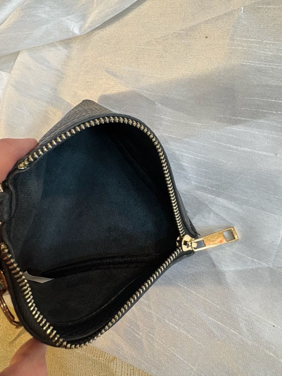 Unbranded Black Faux Leather Triangle Wristlet Pouch with Tassel 5