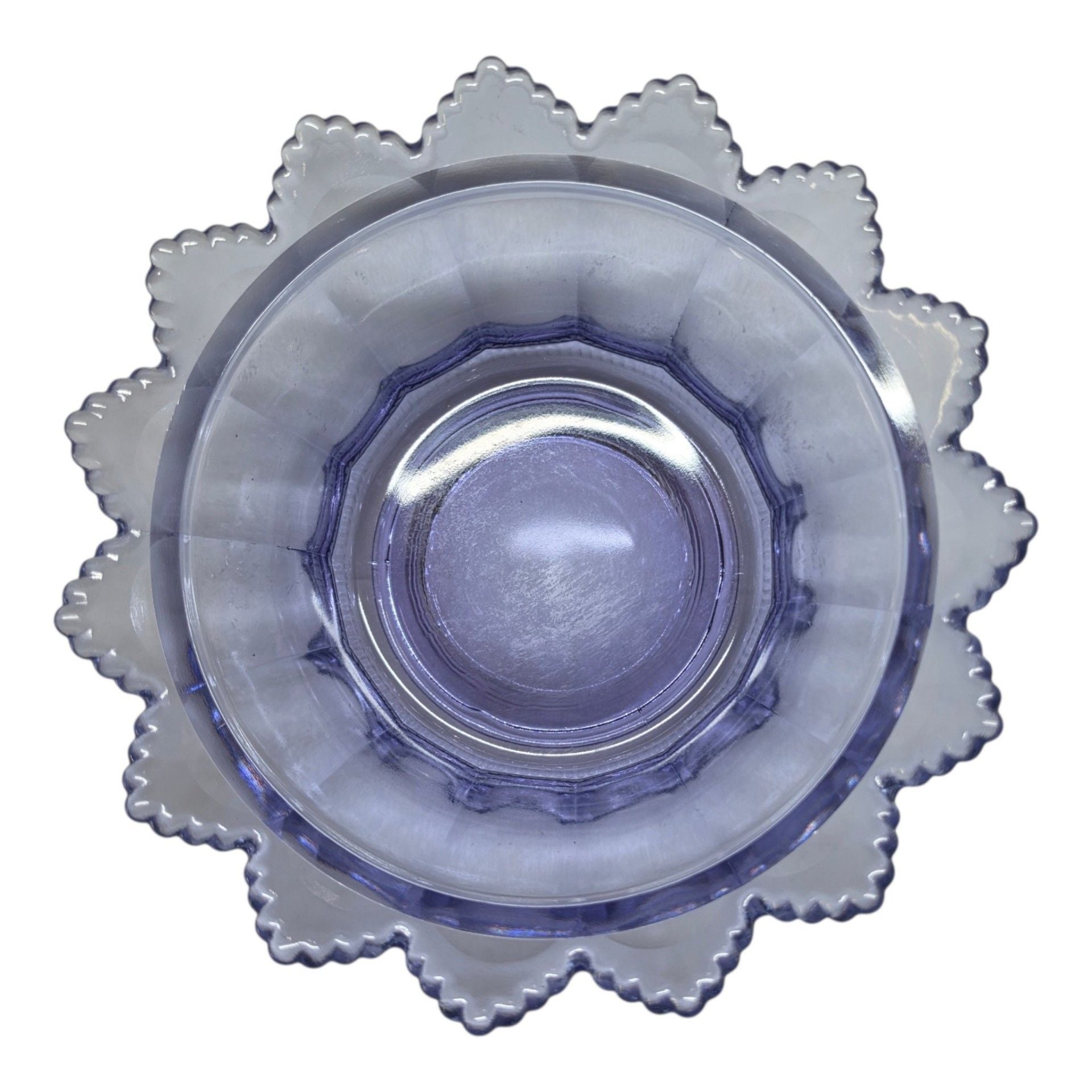 Vintage Purple Glass Covered Candy Dish Scalloped Edge 8