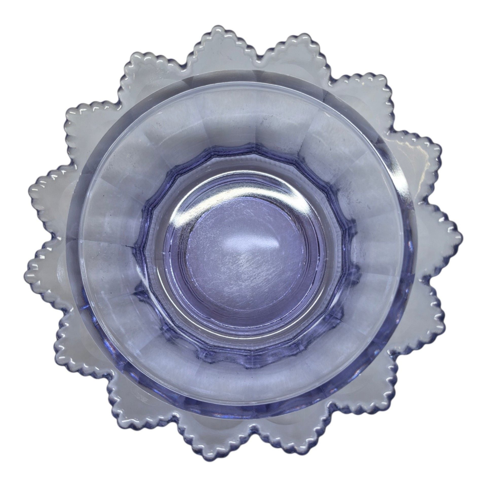 Vintage Purple Glass Covered Candy Dish Scalloped Edge 9