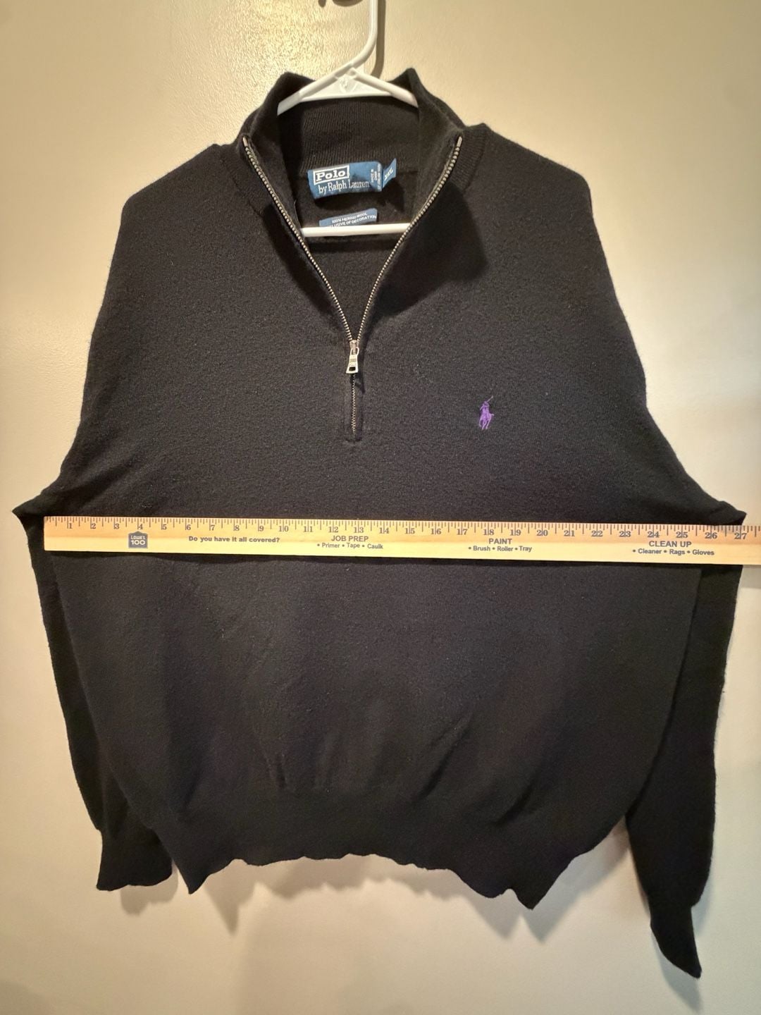 Vintage Polo By Ralph Lauren 1/4 Zip Merino Wool Sweater Black XXL 7